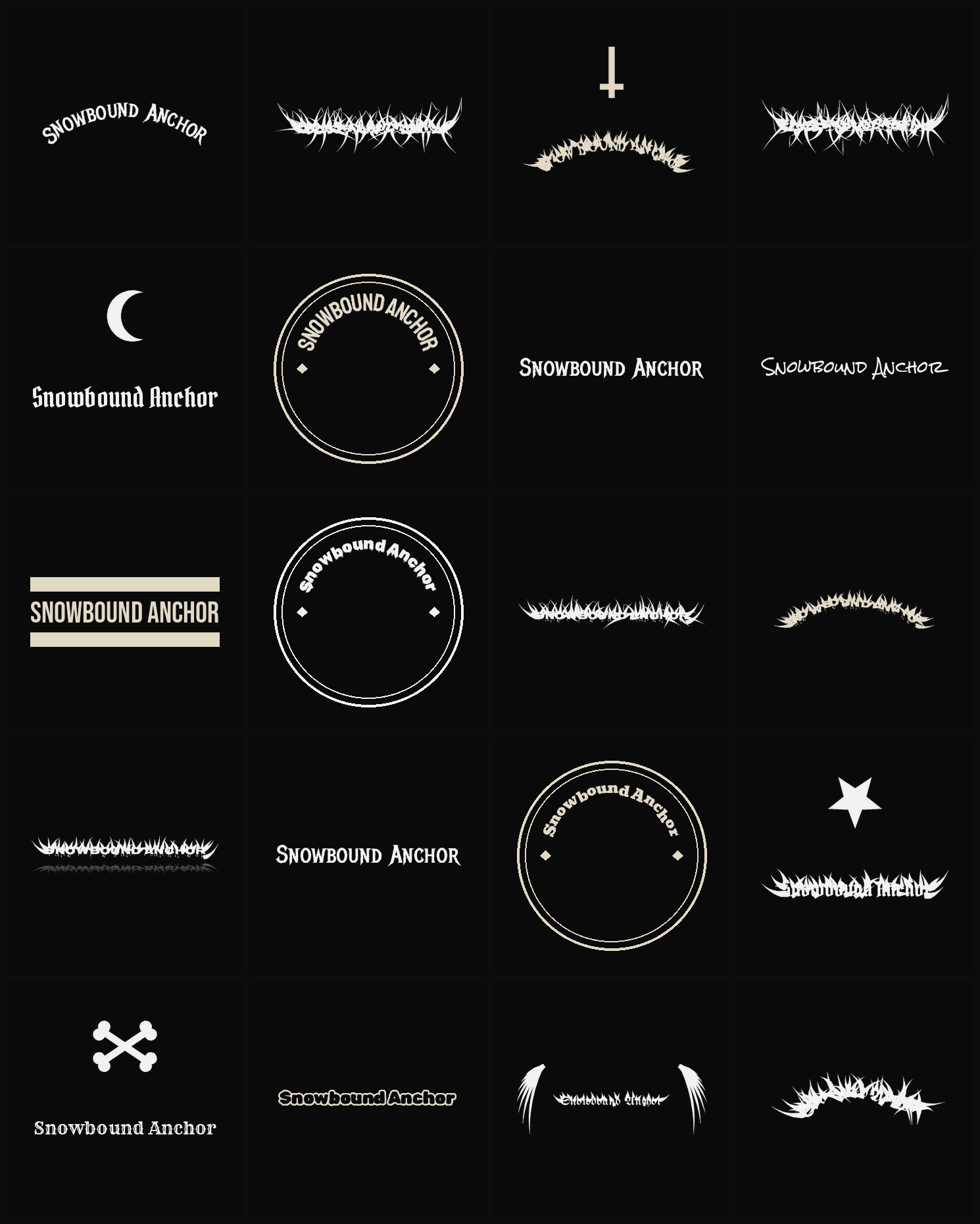 Twenty Snowbound Anchor band logo ideas — different faces, treatments and spike settings