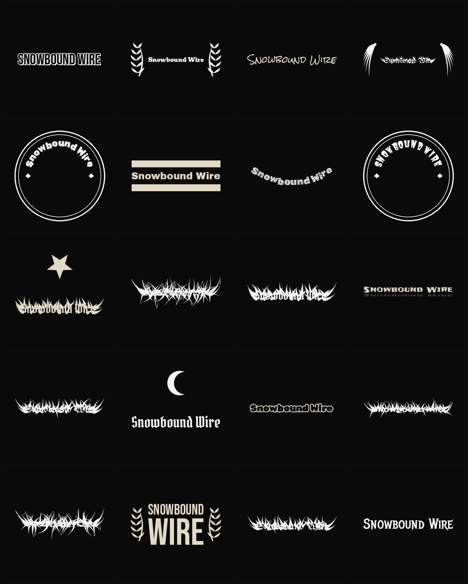 Twenty Snowbound Wire band logo ideas — different faces, treatments and spike settings