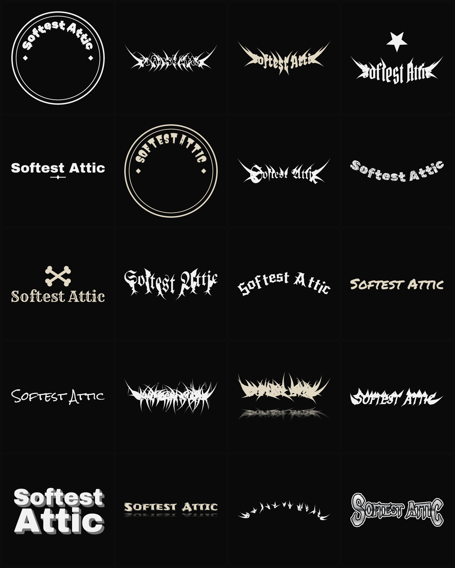 Twenty Softest Attic band logo ideas — different faces, treatments and spike settings