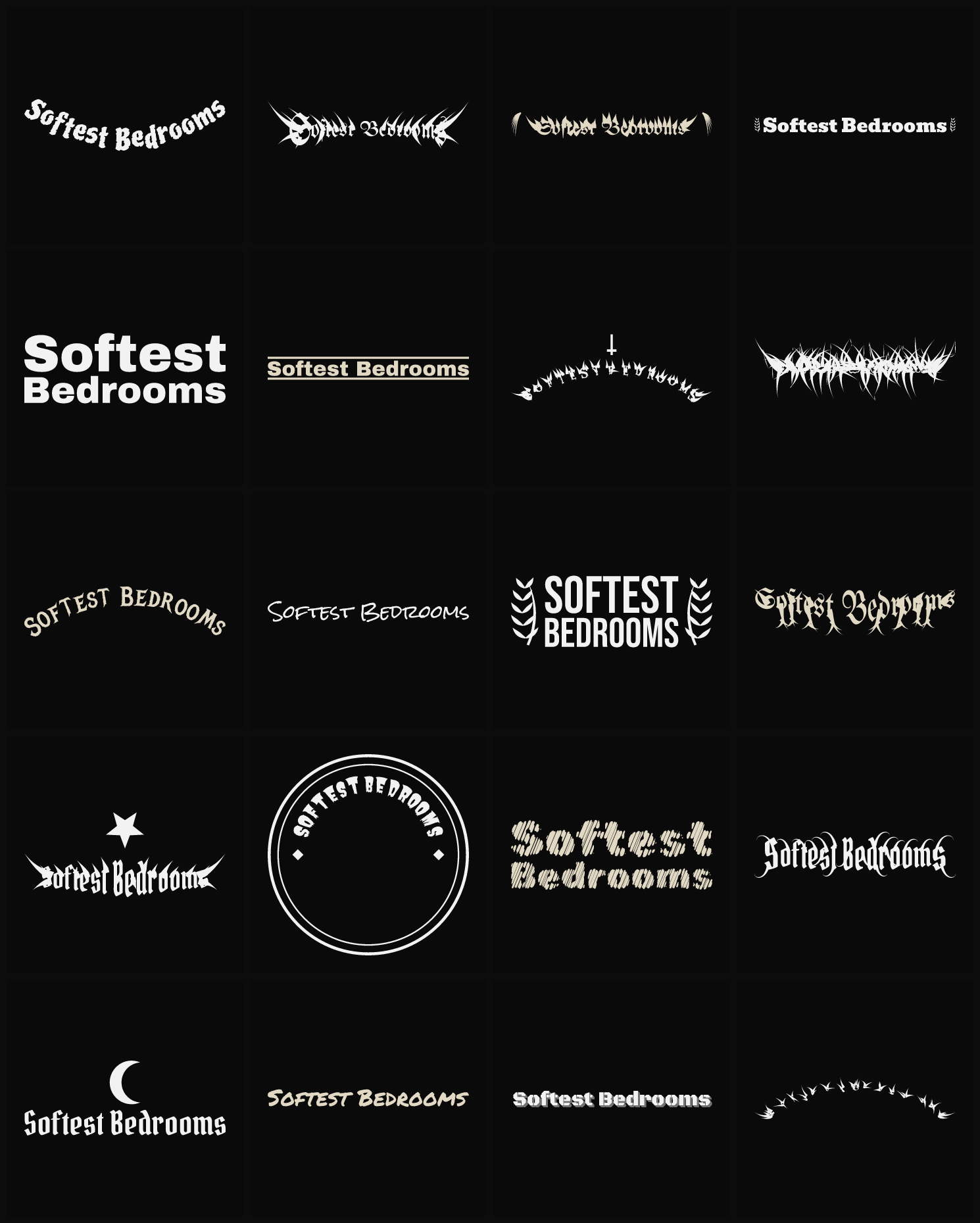 Twenty Softest Bedrooms band logo ideas — different faces, treatments and spike settings