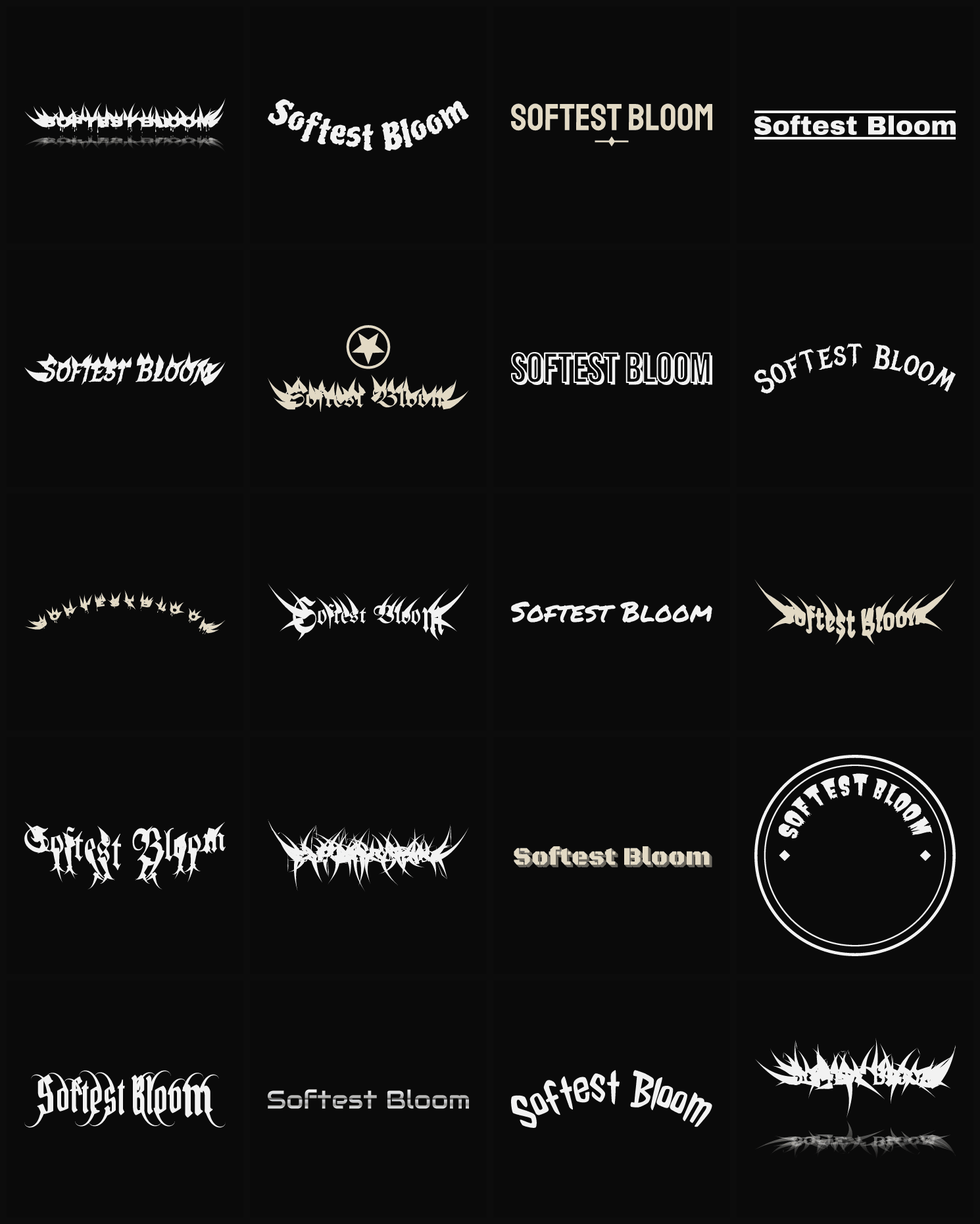 Twenty Softest Bloom band logo ideas — different faces, treatments and spike settings