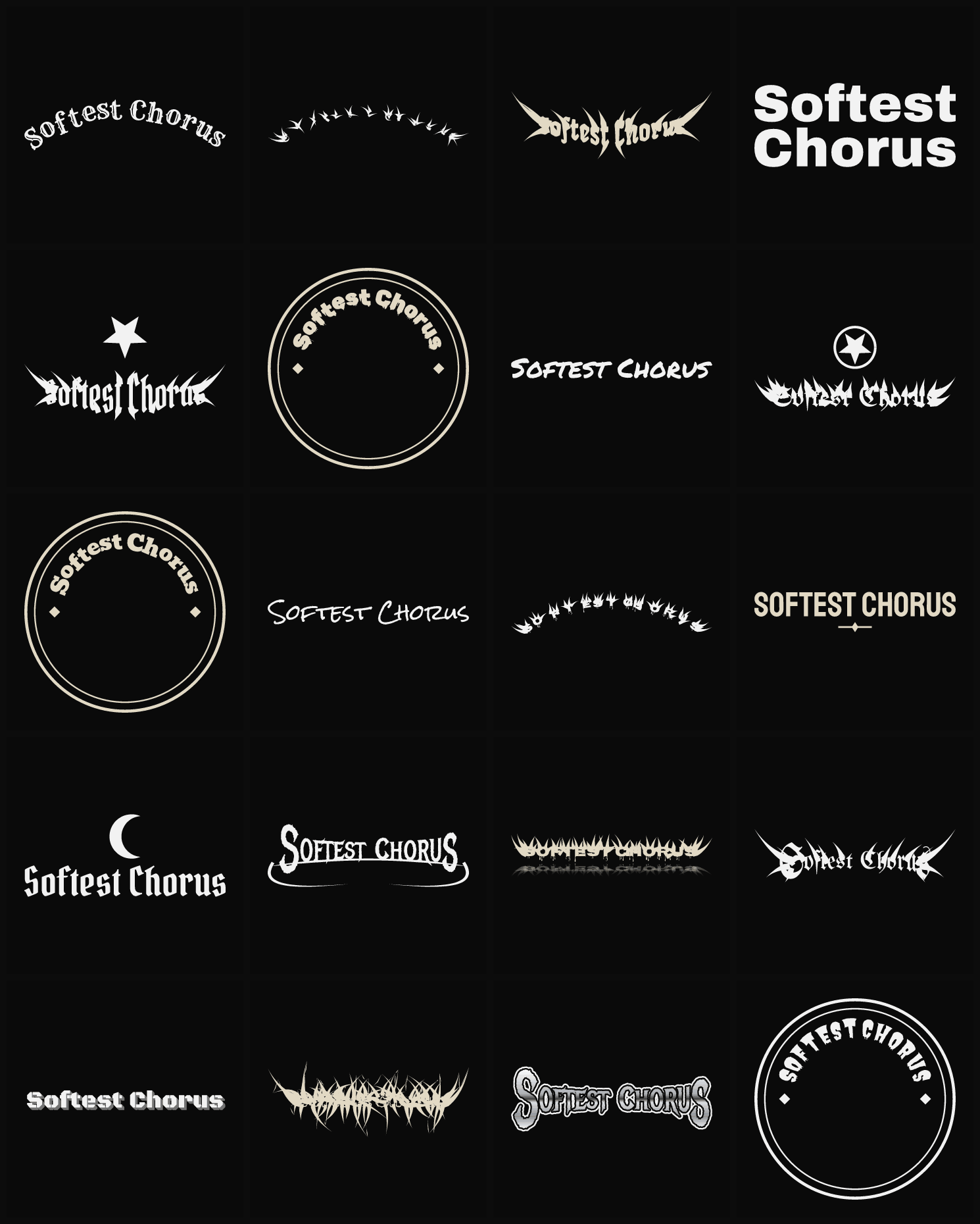 Twenty Softest Chorus band logo ideas — different faces, treatments and spike settings