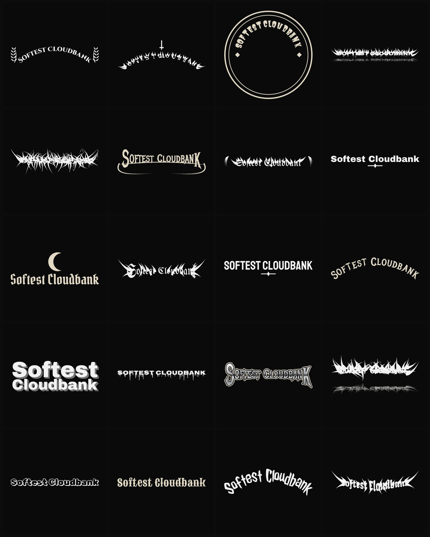 Twenty Softest Cloudbank band logo ideas — different faces, treatments and spike settings