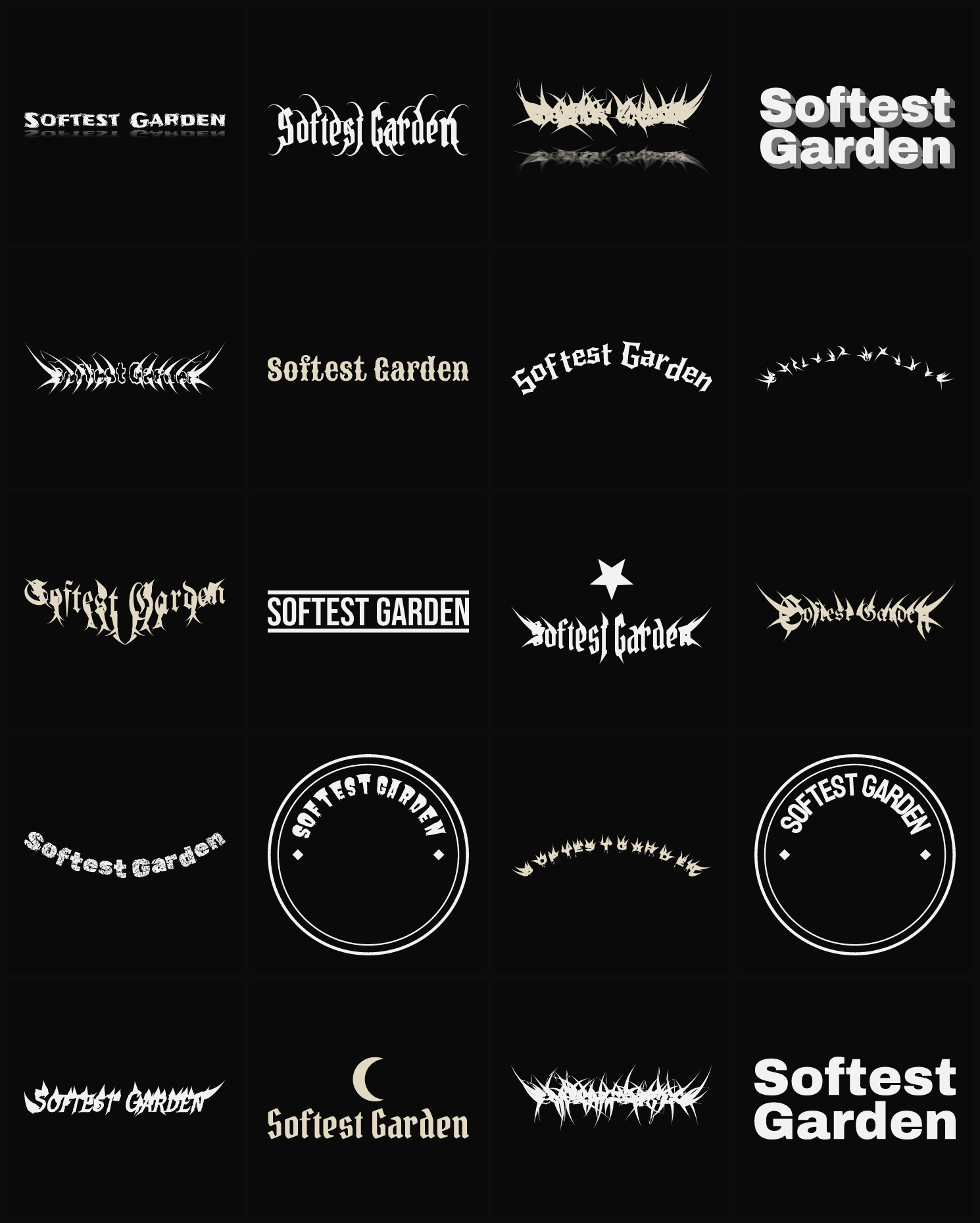 Twenty Softest Garden band logo ideas — different faces, treatments and spike settings