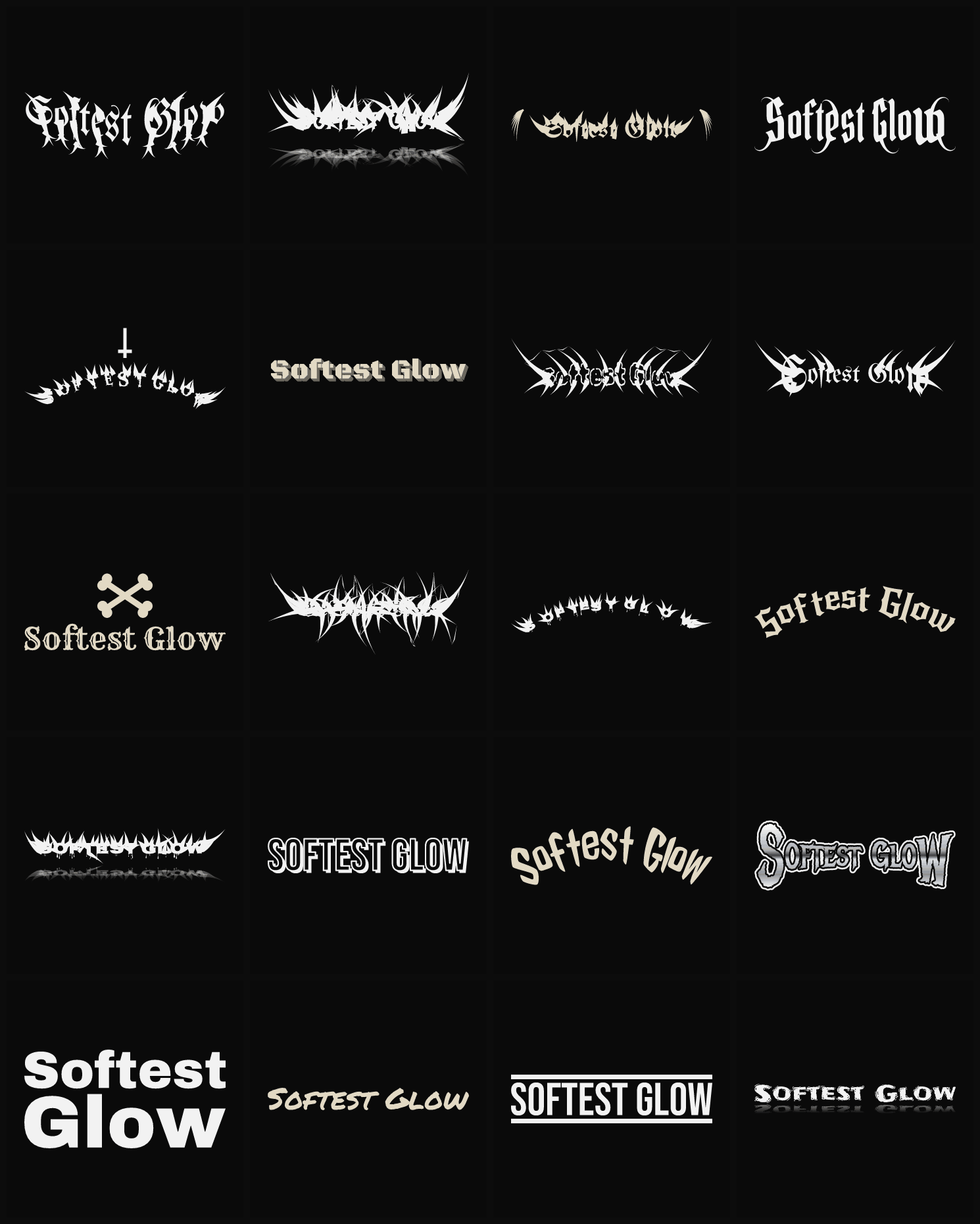 Twenty Softest Glow band logo ideas — different faces, treatments and spike settings