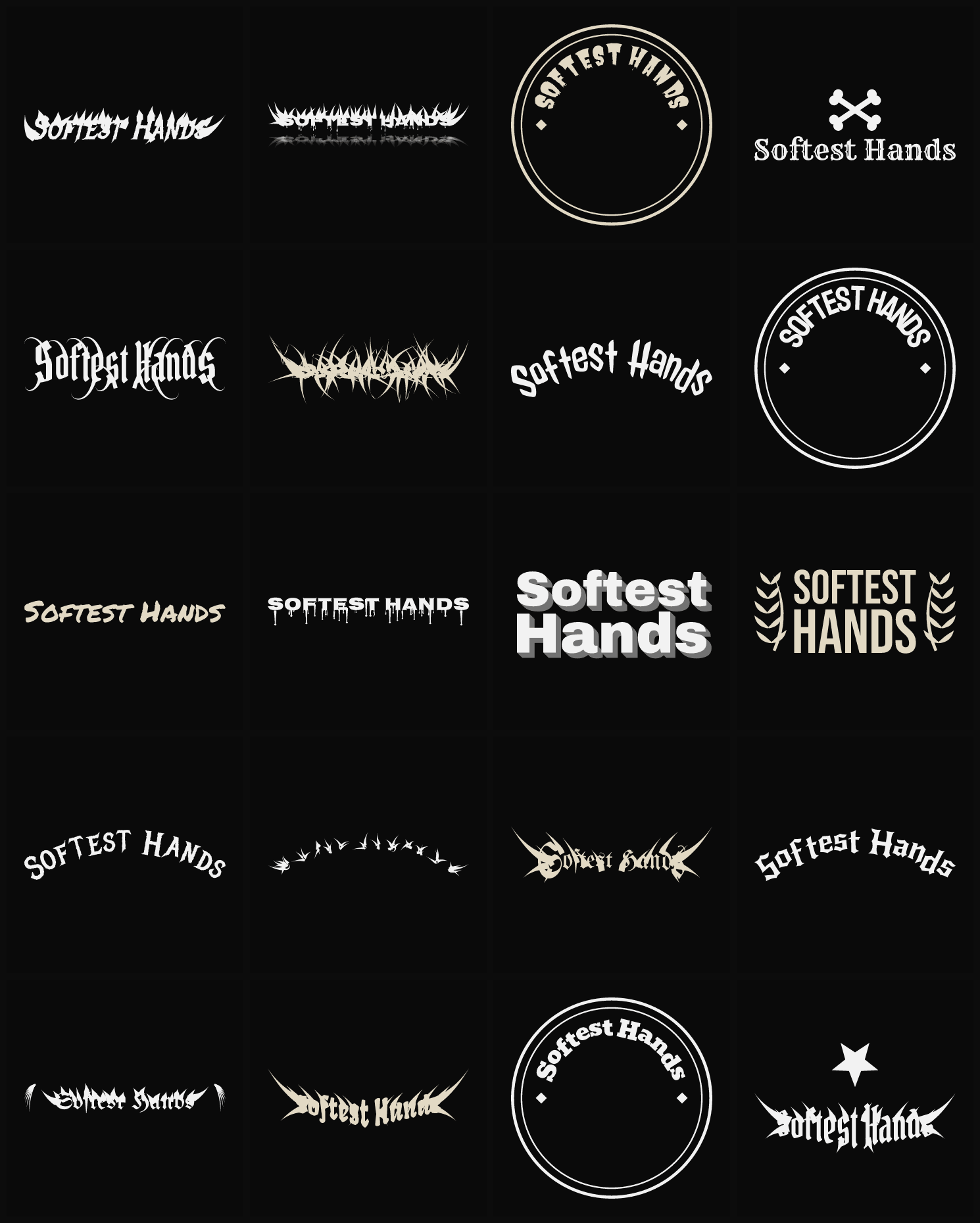 Twenty Softest Hands band logo ideas — different faces, treatments and spike settings