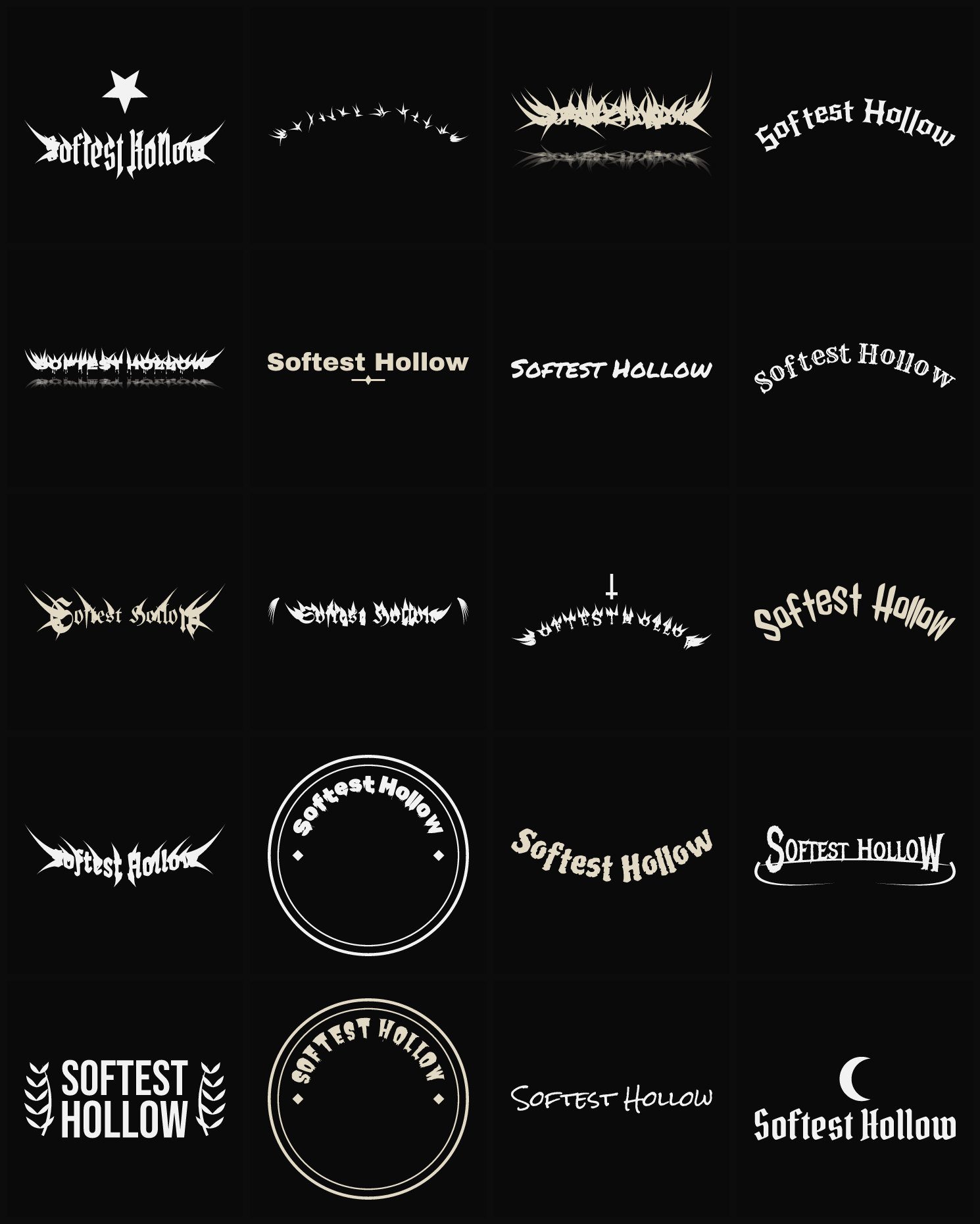 Twenty Softest Hollow band logo ideas — different faces, treatments and spike settings