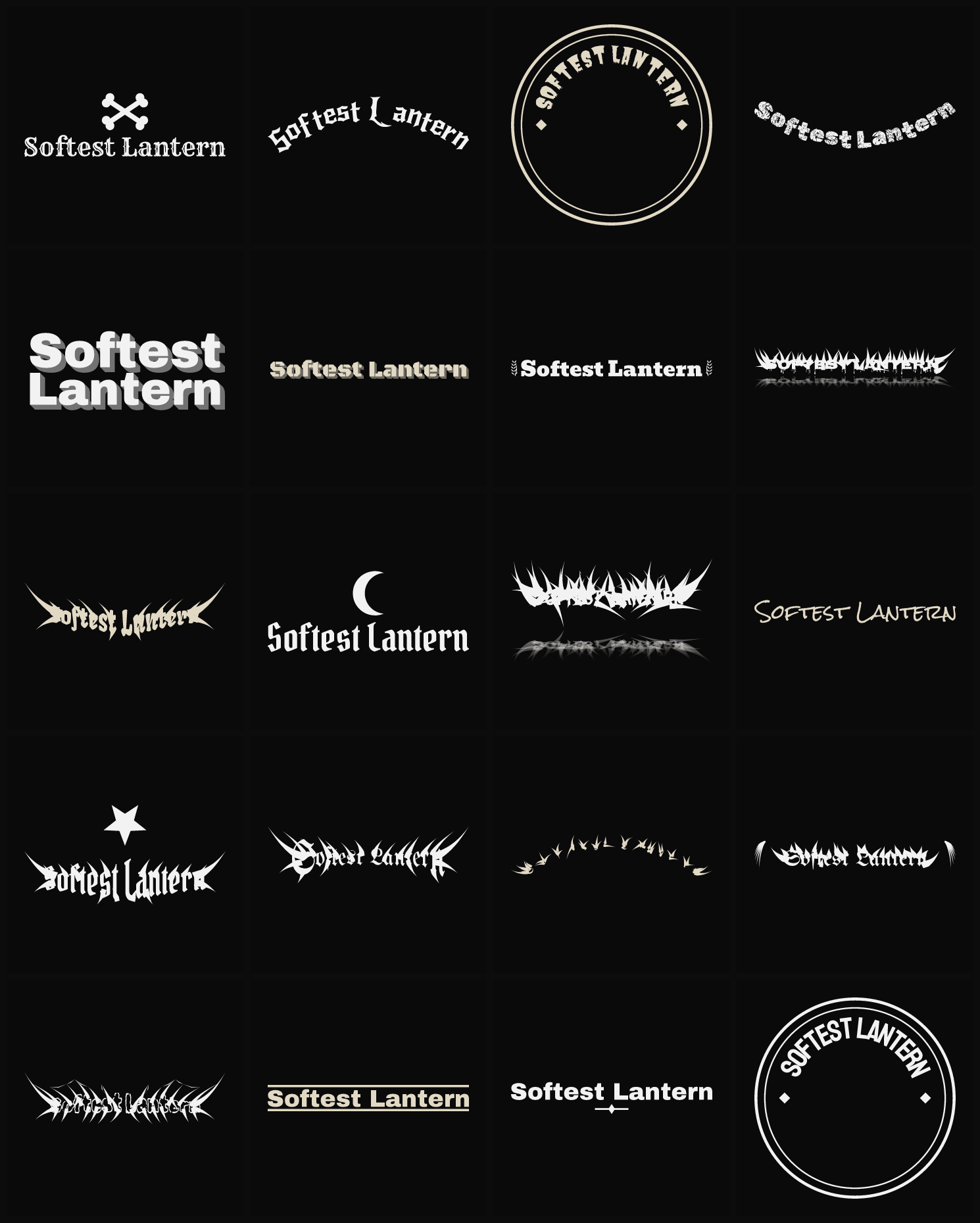 Twenty Softest Lantern band logo ideas — different faces, treatments and spike settings