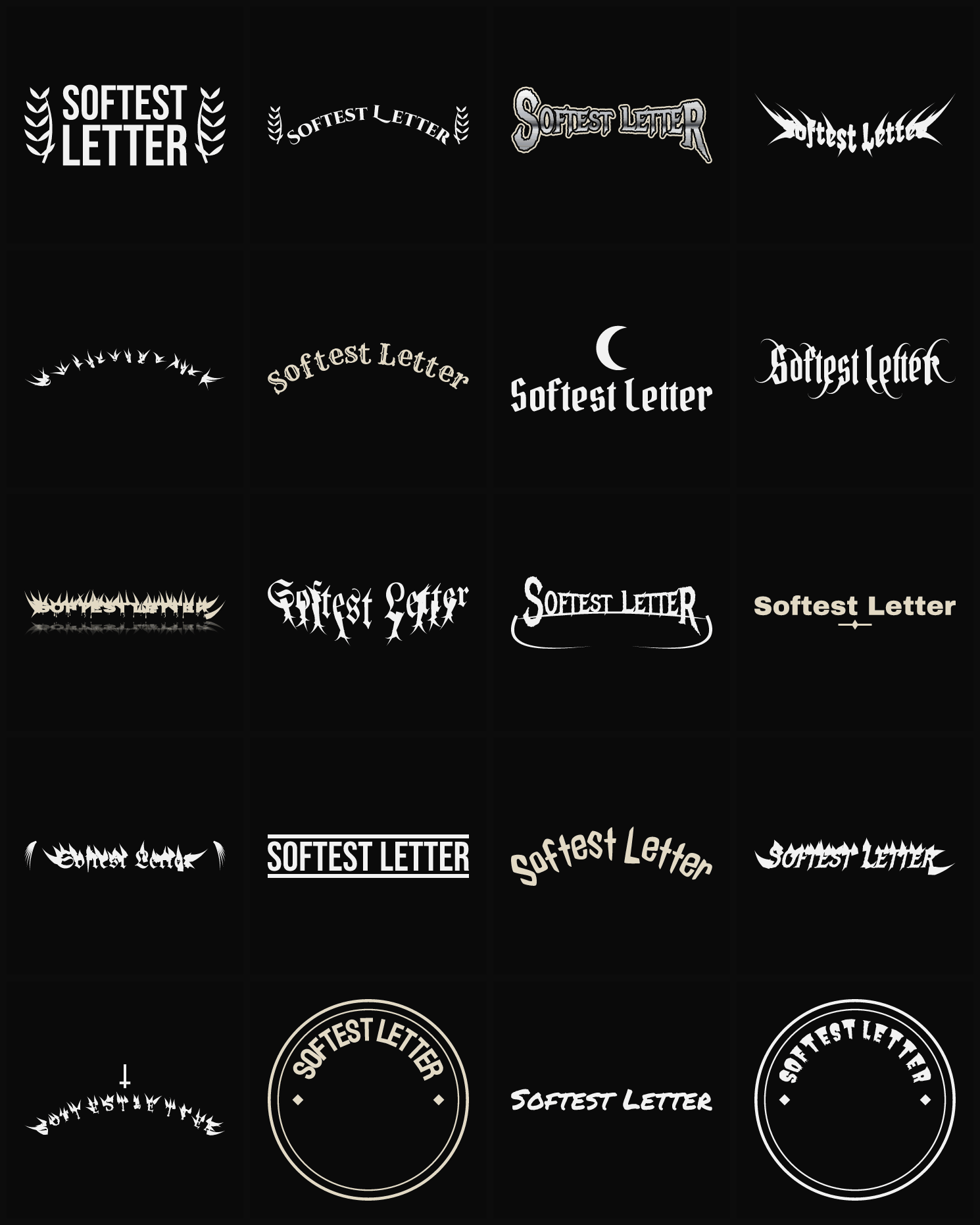 Twenty Softest Letter band logo ideas — different faces, treatments and spike settings