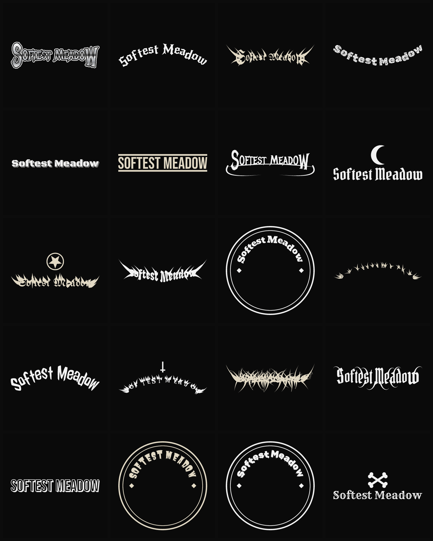 Twenty Softest Meadow band logo ideas — different faces, treatments and spike settings