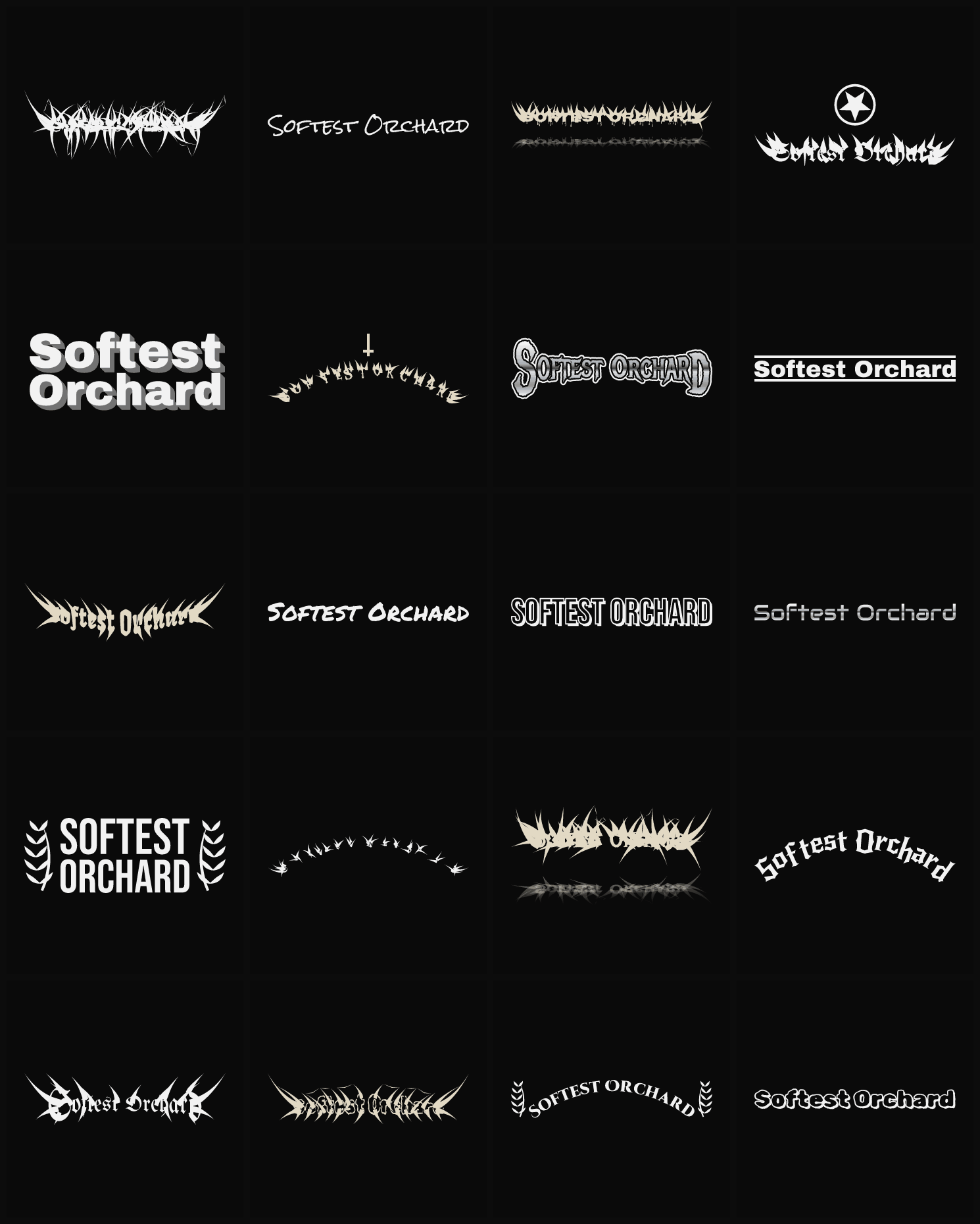 Twenty Softest Orchard band logo ideas — different faces, treatments and spike settings