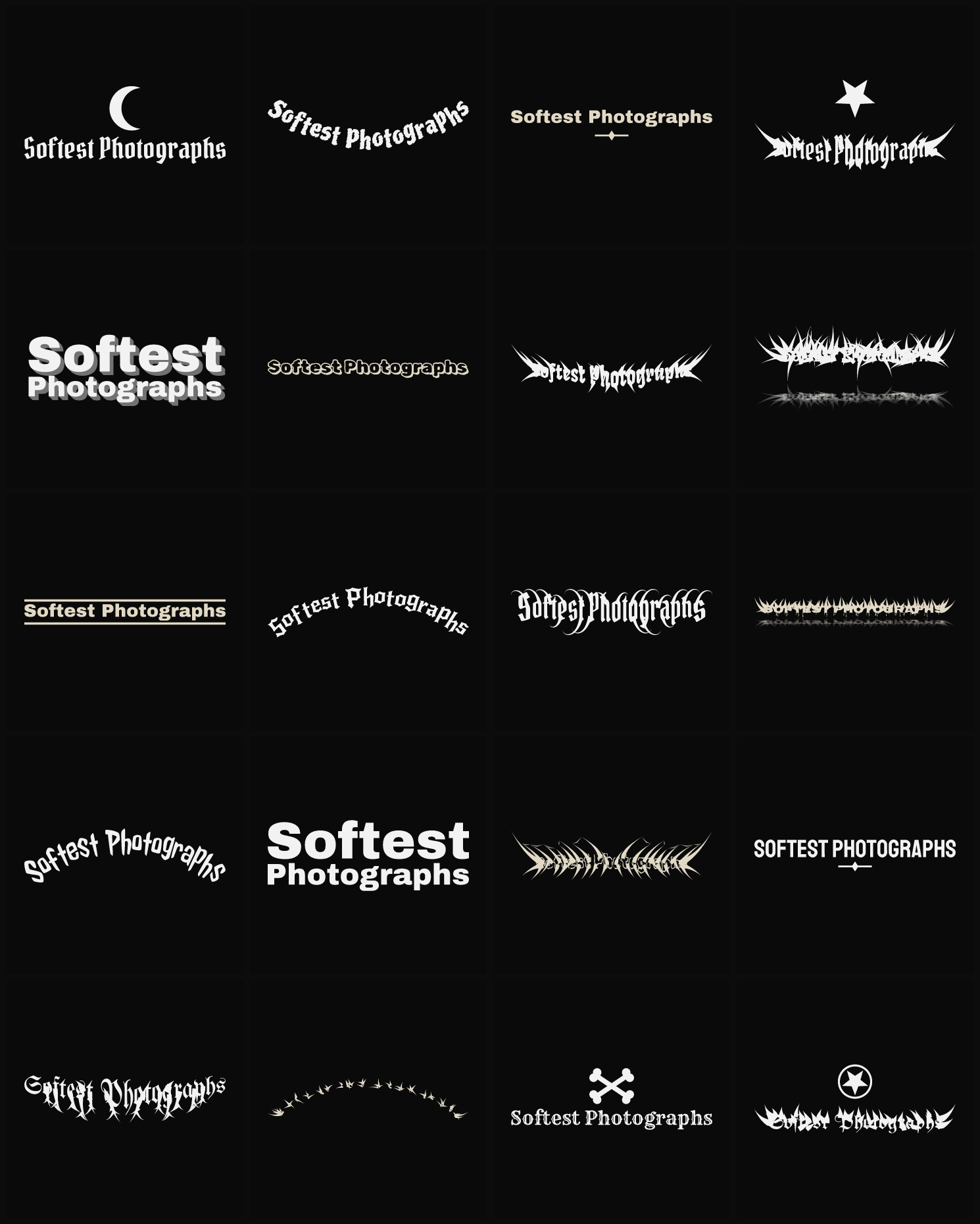Twenty Softest Photographs band logo ideas — different faces, treatments and spike settings