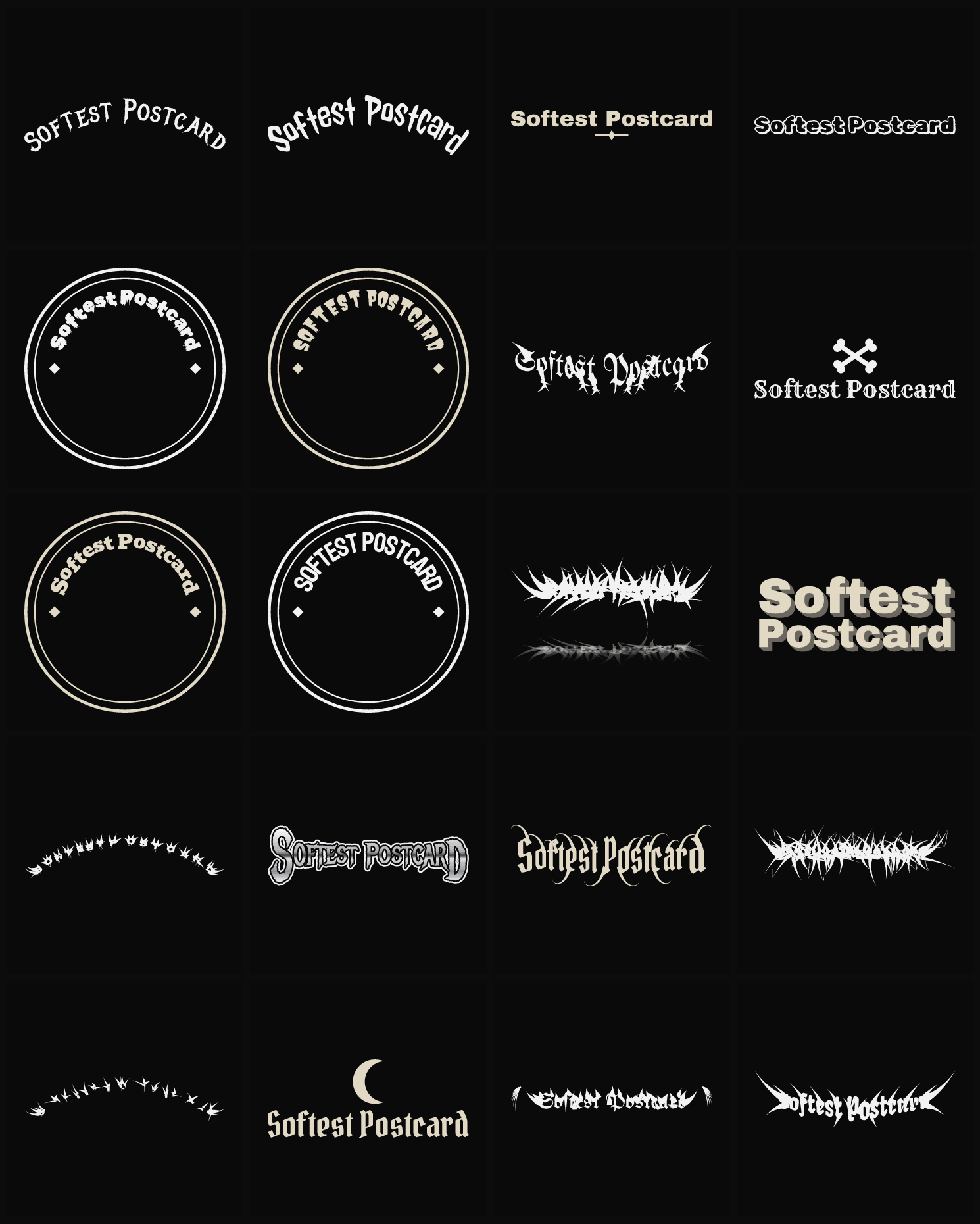Twenty Softest Postcard band logo ideas — different faces, treatments and spike settings