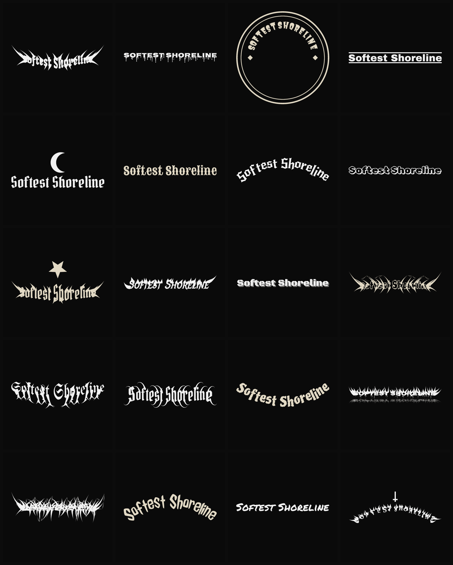 Twenty Softest Shoreline band logo ideas — different faces, treatments and spike settings