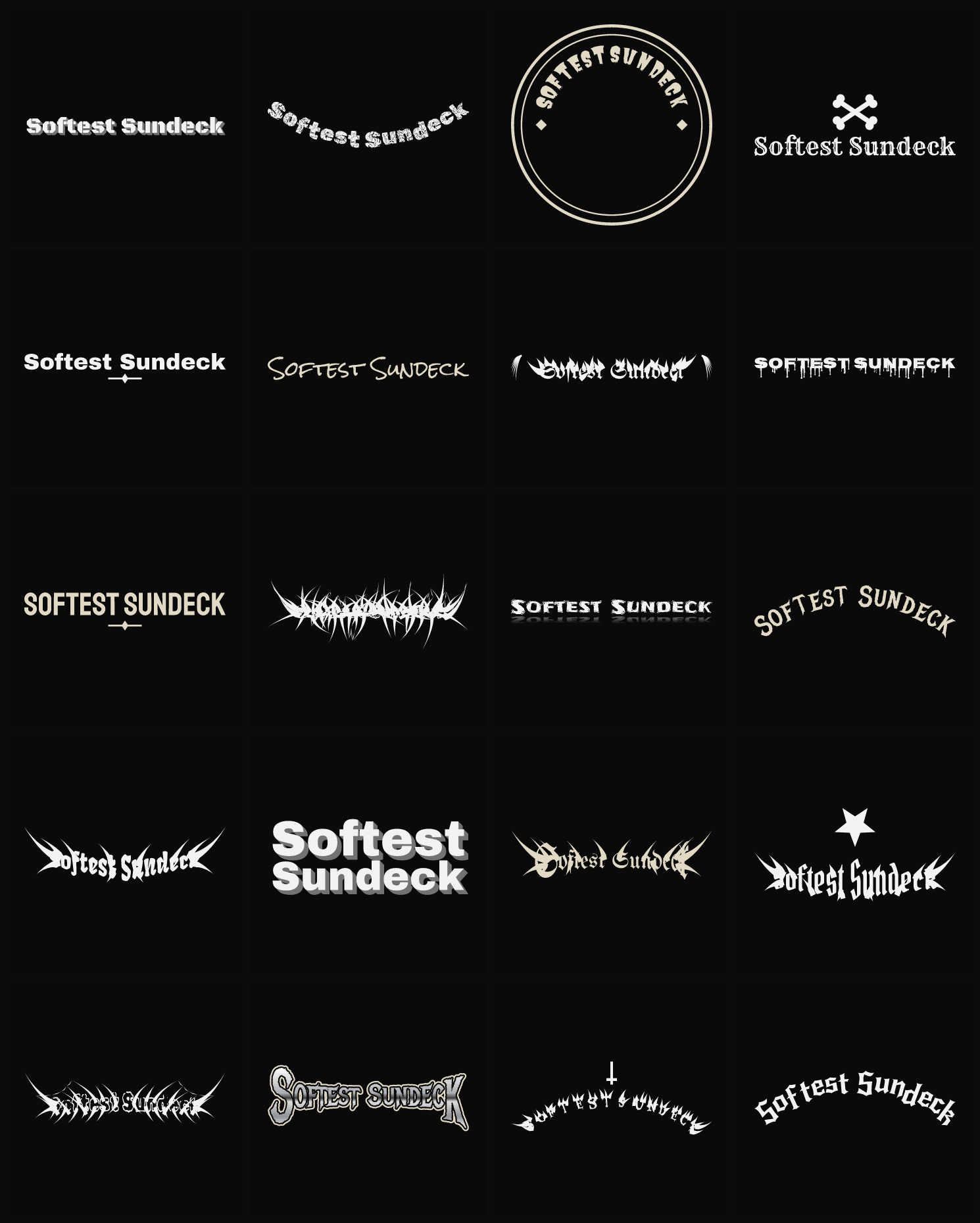 Twenty Softest Sundeck band logo ideas — different faces, treatments and spike settings