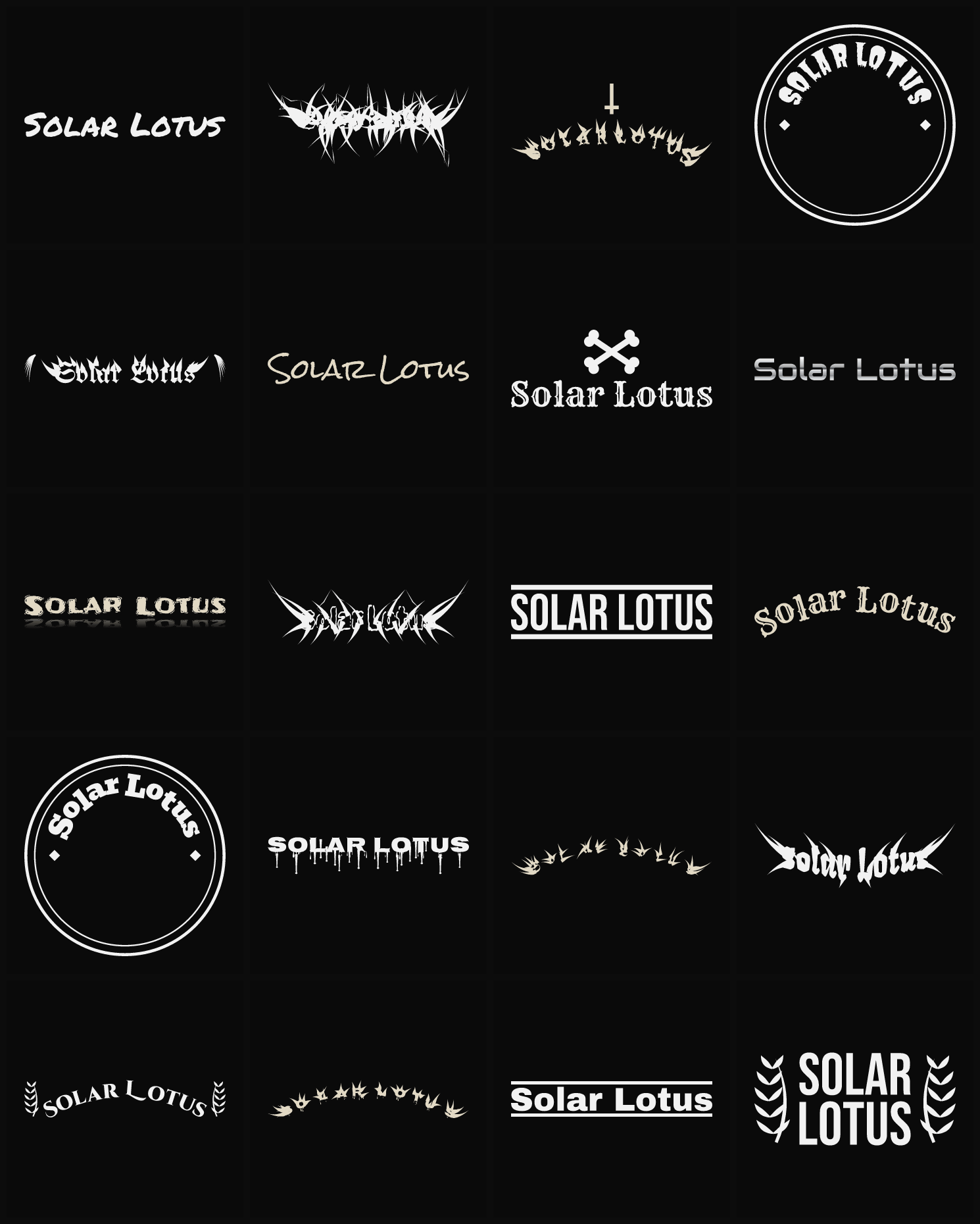 Twenty Solar Lotus band logo ideas — different faces, treatments and spike settings
