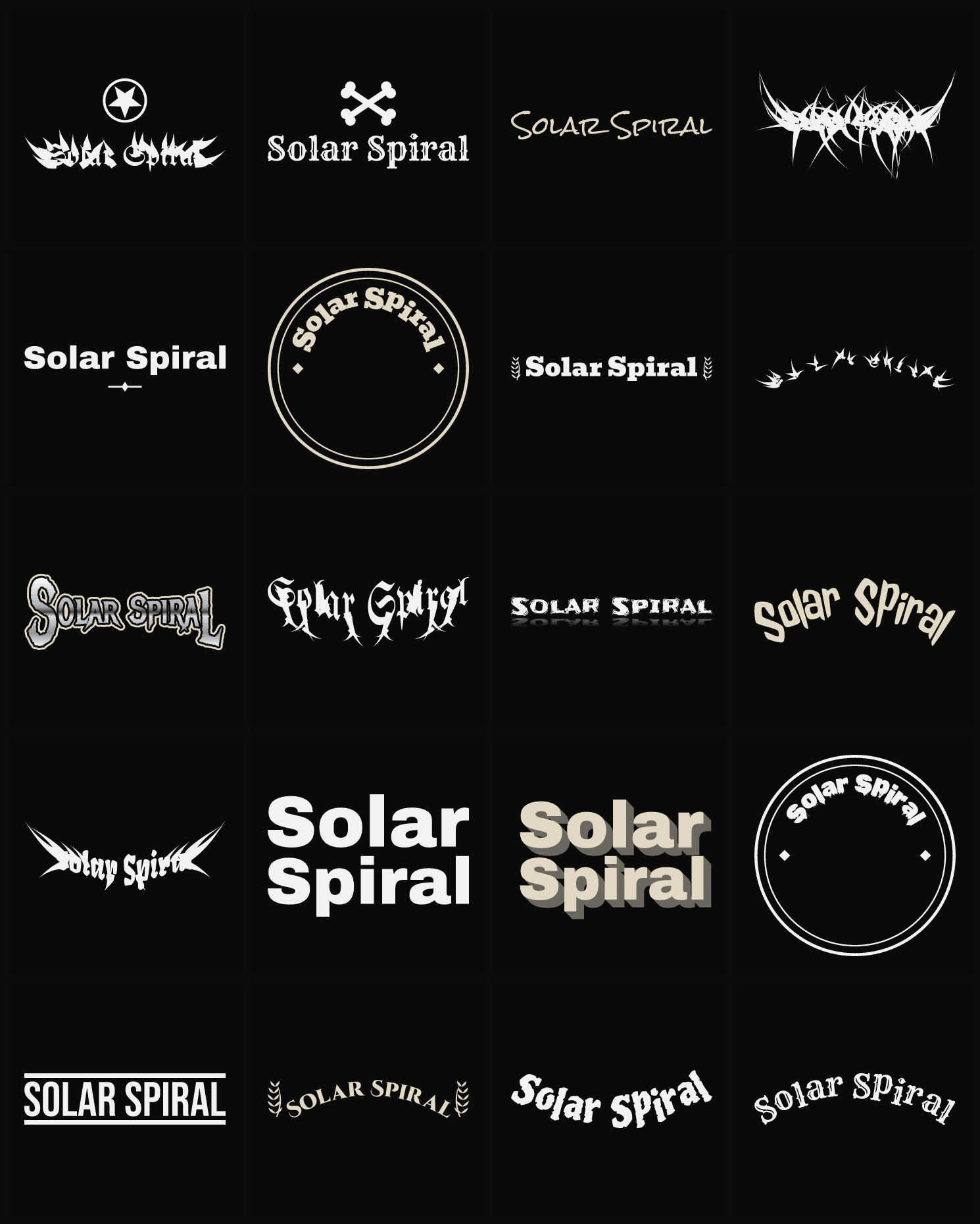 Twenty Solar Spiral band logo ideas — different faces, treatments and spike settings