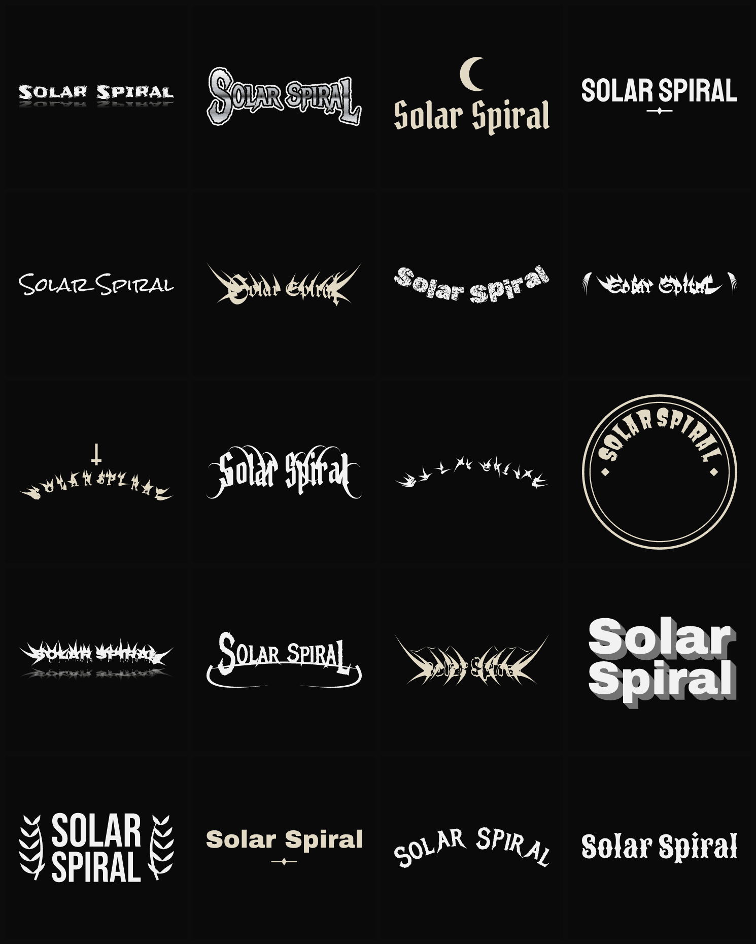 Twenty Solar Spiral band logo ideas — different faces, treatments and spike settings