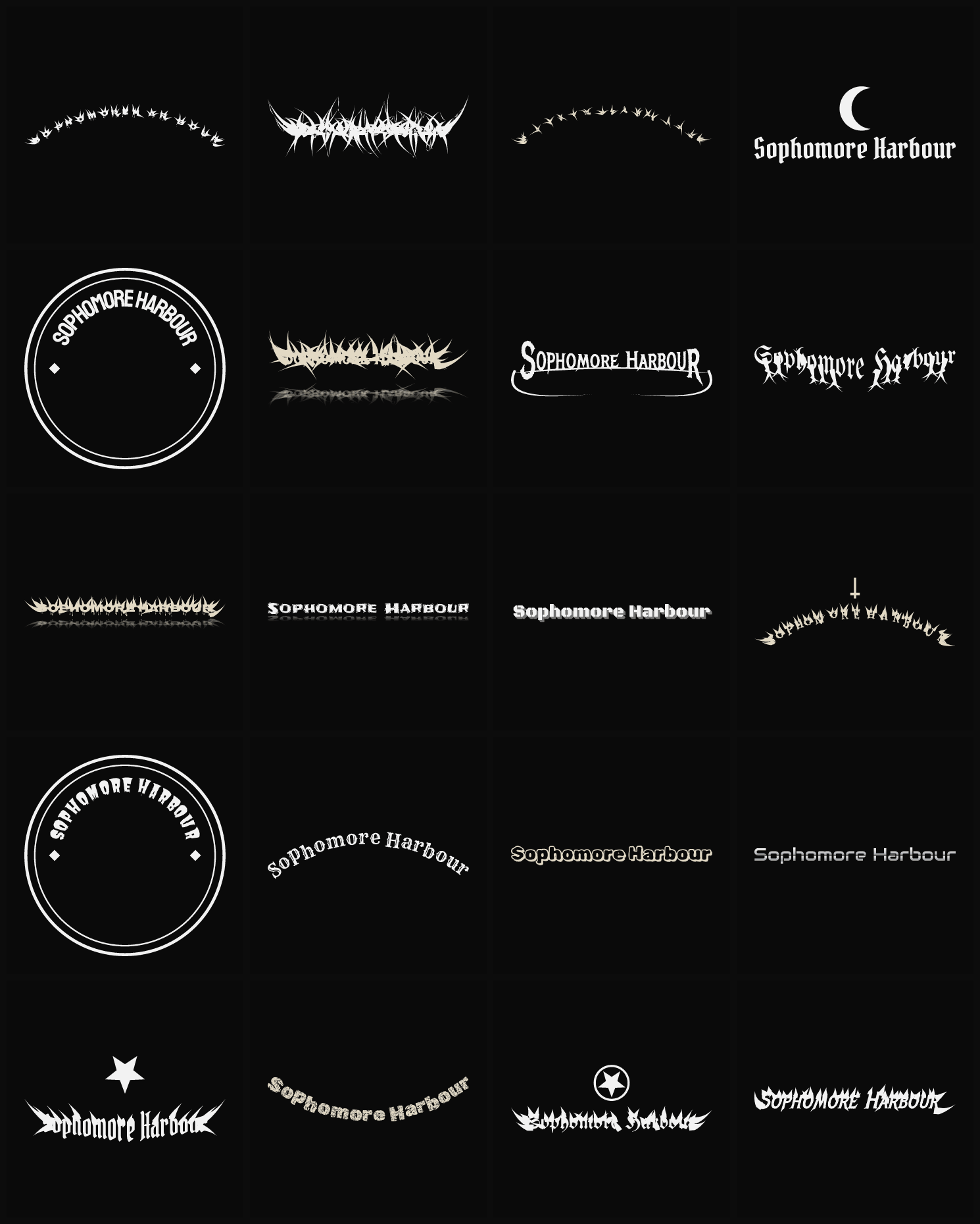Twenty Sophomore Harbour band logo ideas — different faces, treatments and spike settings