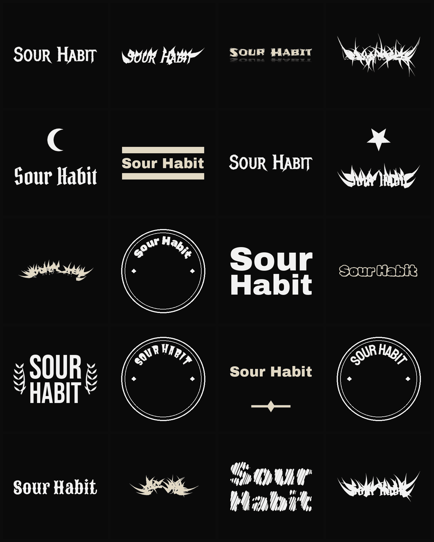 Twenty Sour Habit band logo ideas — different faces, treatments and spike settings