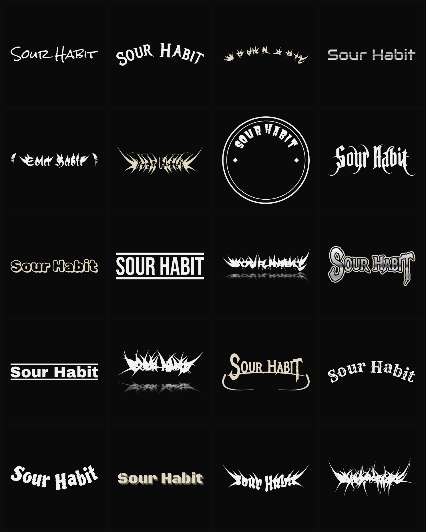 Twenty Sour Habit band logo ideas — different faces, treatments and spike settings