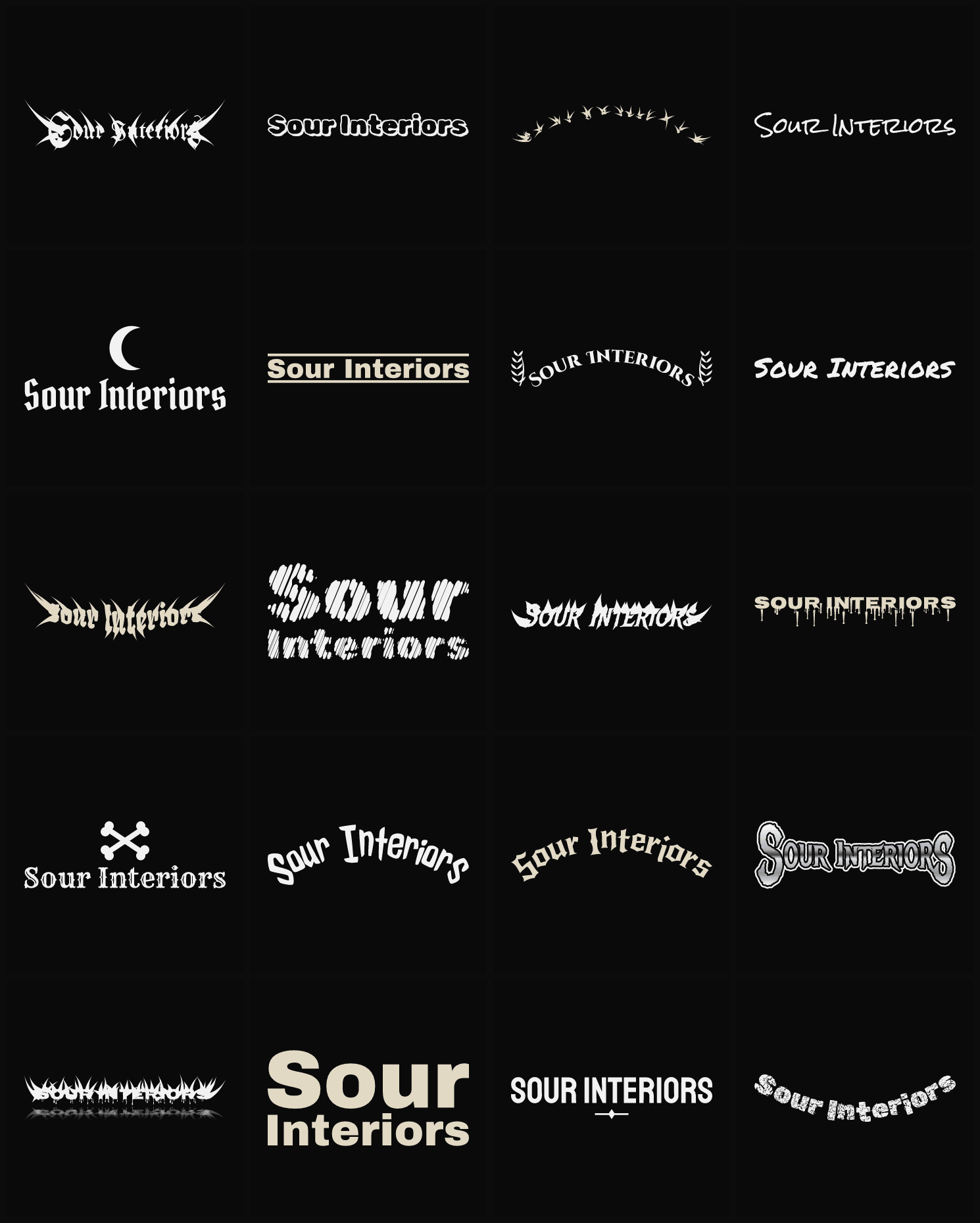 Twenty Sour Interiors band logo ideas — different faces, treatments and spike settings