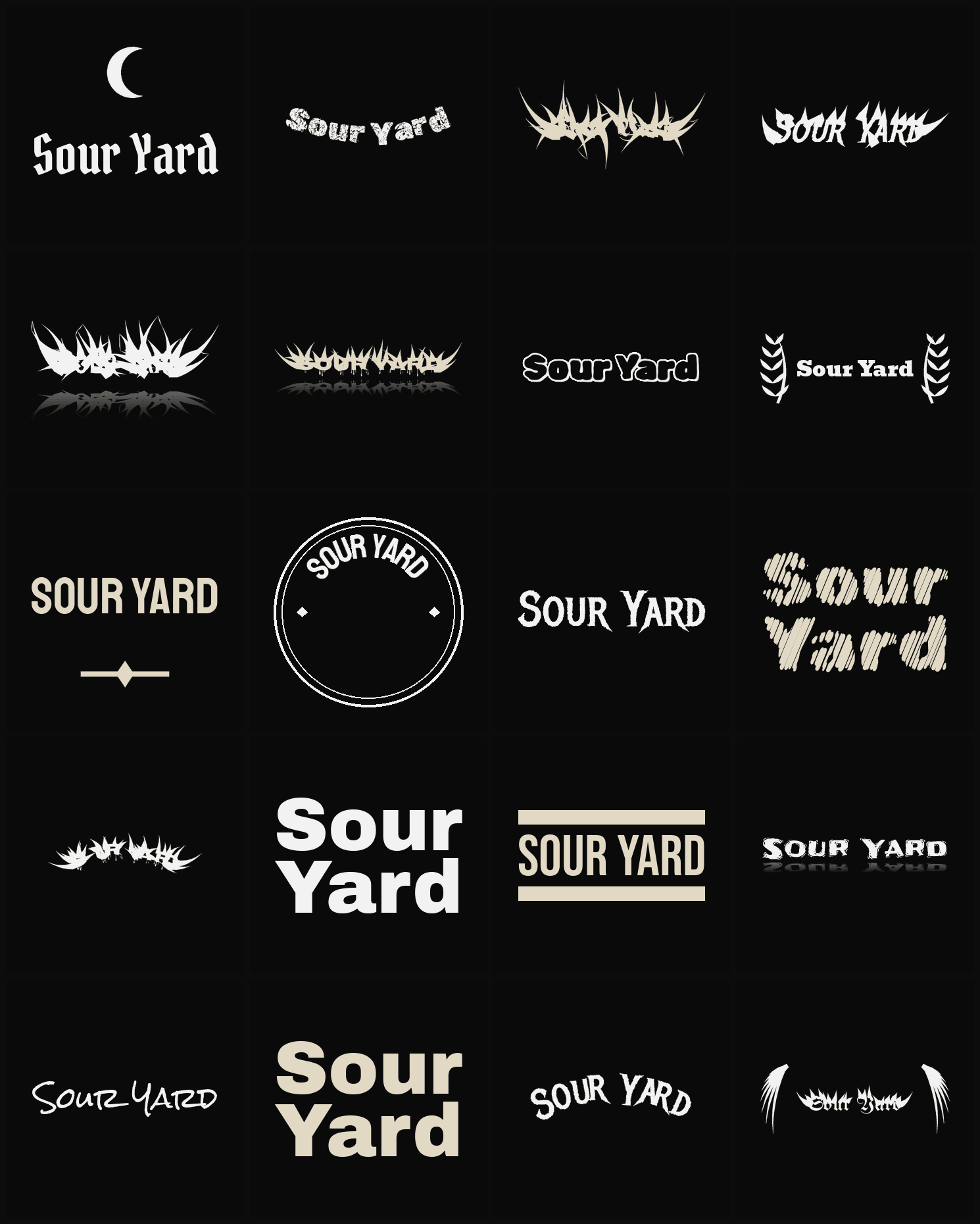 Twenty Sour Yard band logo ideas — different faces, treatments and spike settings
