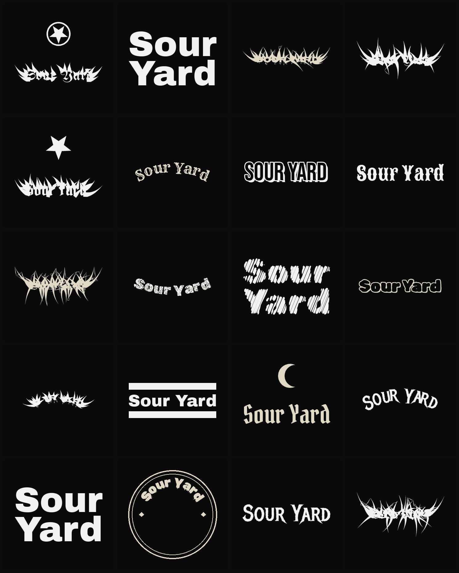 Twenty Sour Yard band logo ideas — different faces, treatments and spike settings