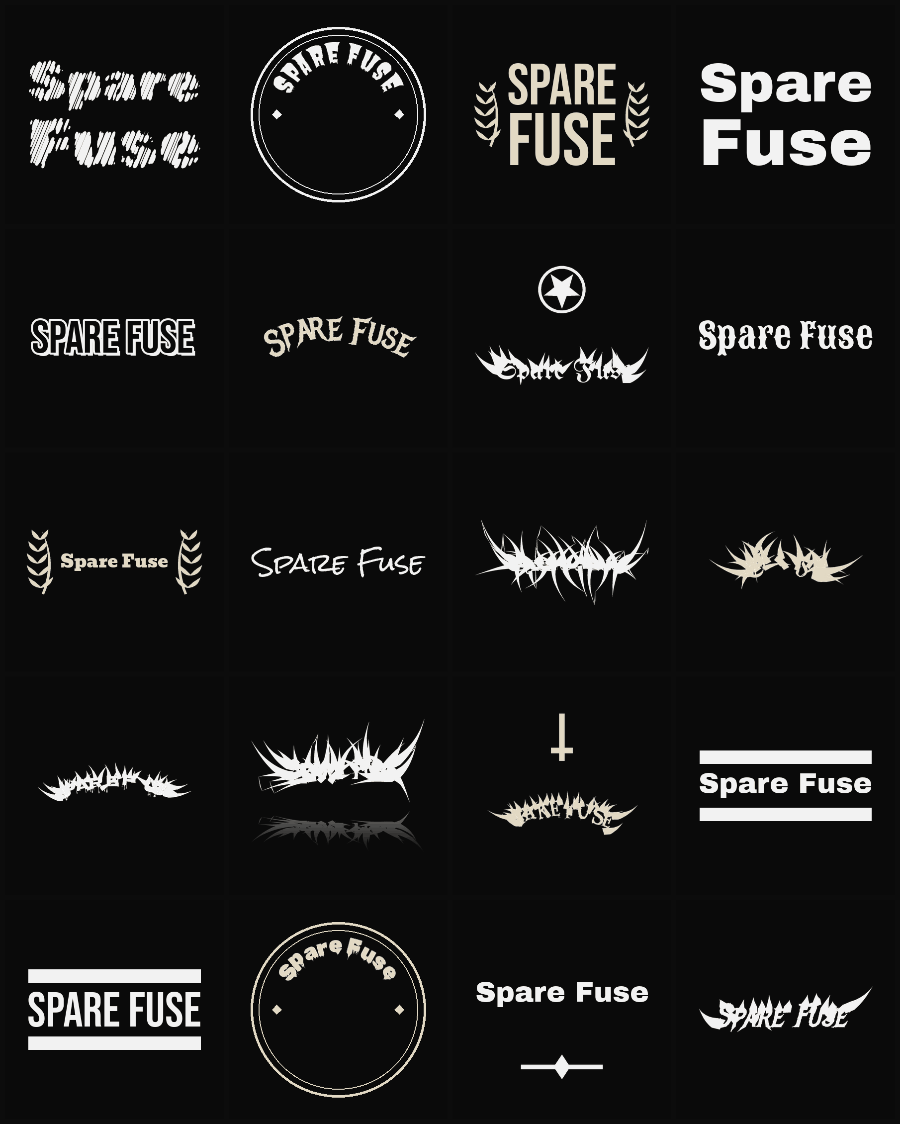 Twenty Spare Fuse band logo ideas — different faces, treatments and spike settings