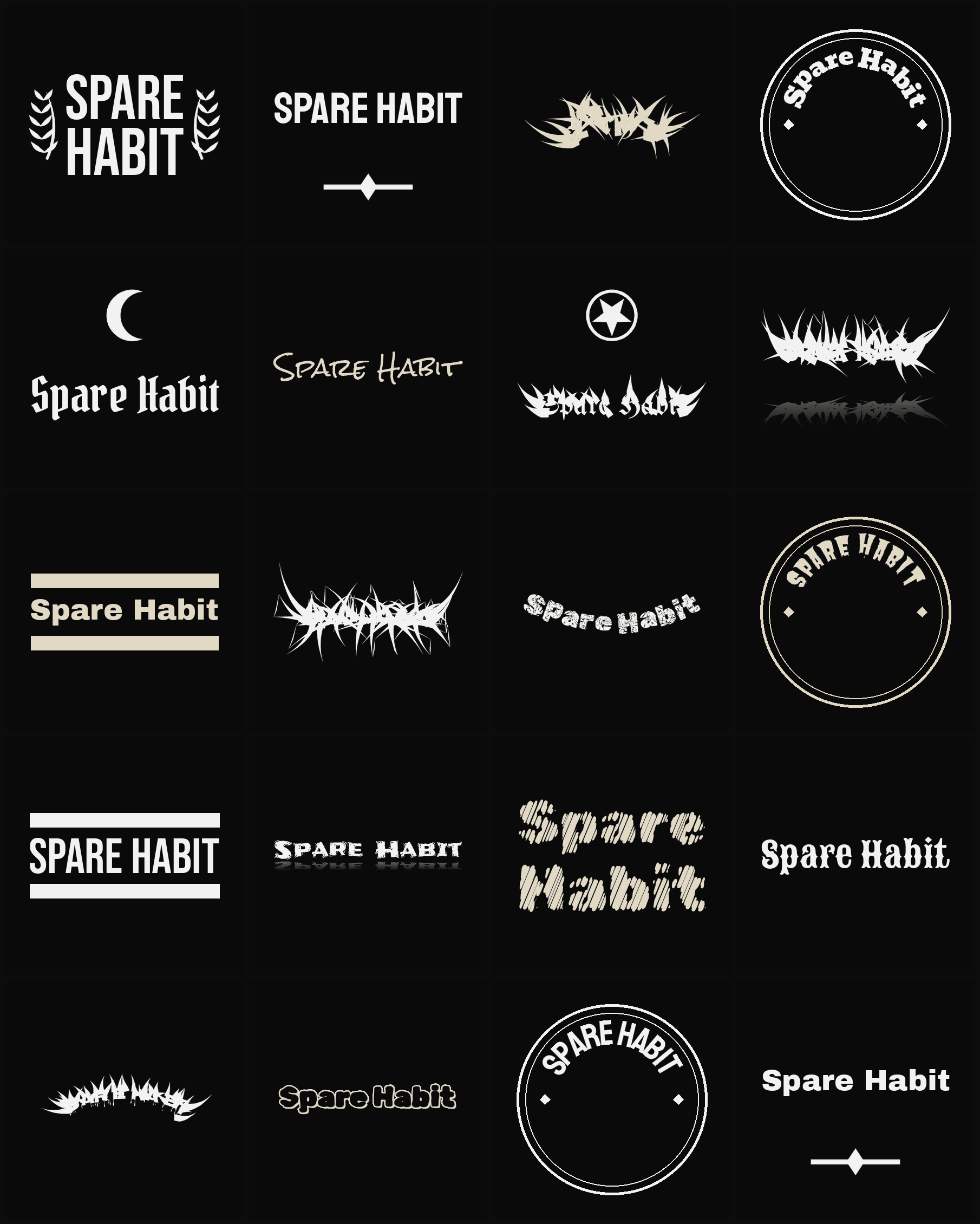Twenty Spare Habit band logo ideas — different faces, treatments and spike settings
