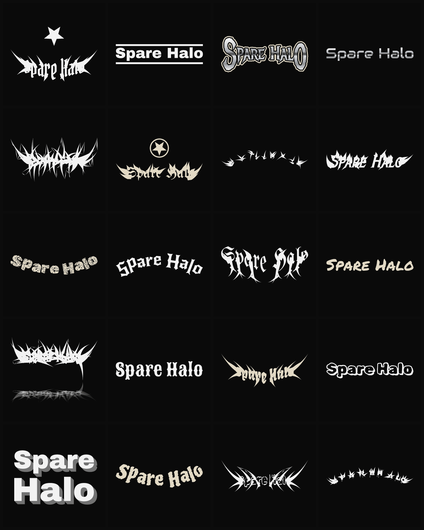Twenty Spare Halo band logo ideas — different faces, treatments and spike settings