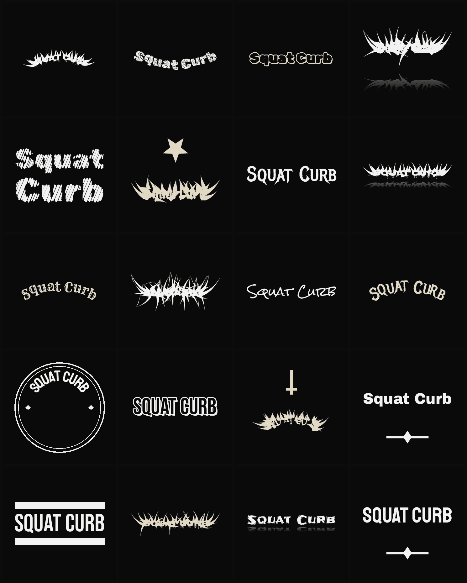 Twenty Squat Curb band logo ideas — different faces, treatments and spike settings
