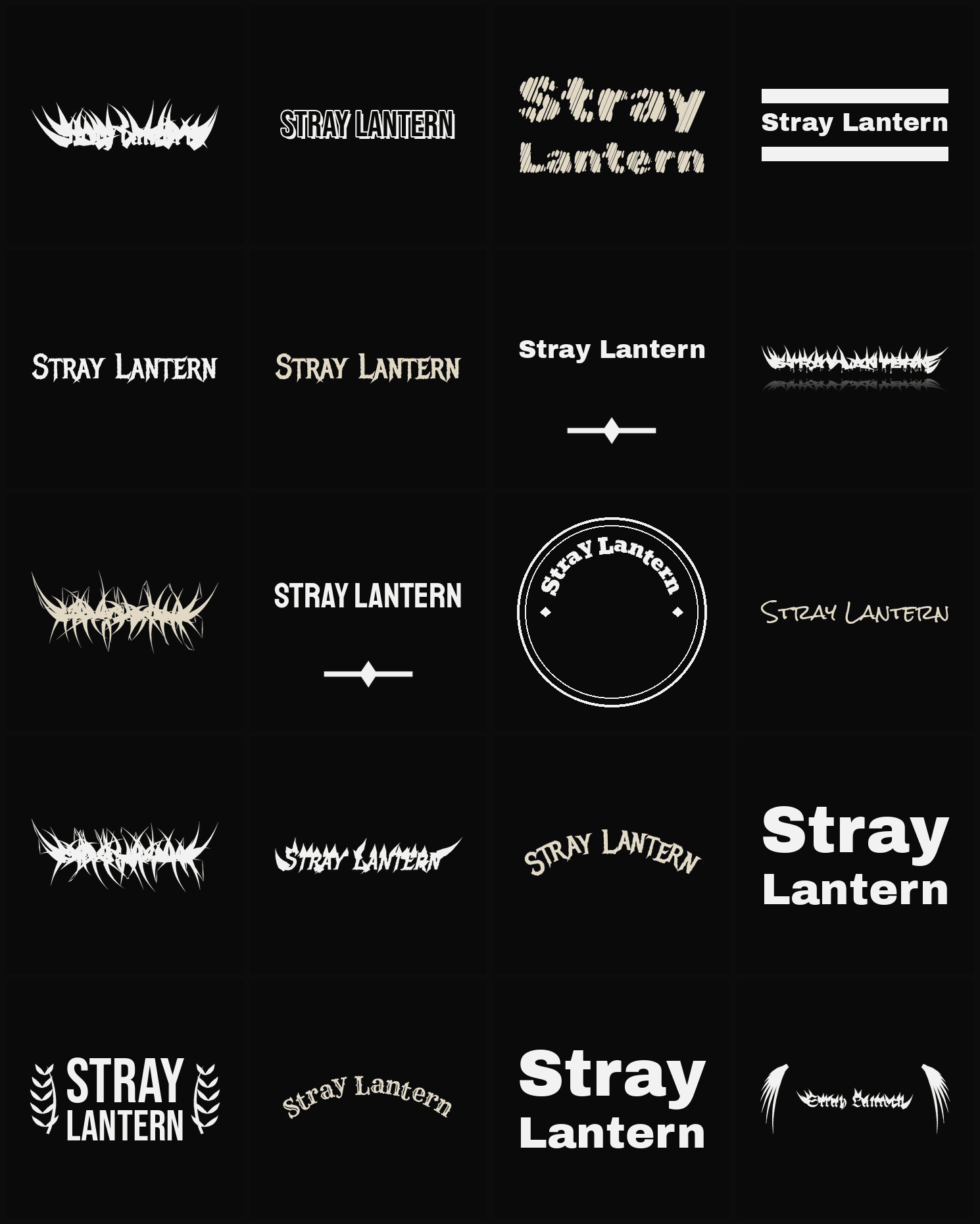 Twenty Stray Lantern band logo ideas — different faces, treatments and spike settings