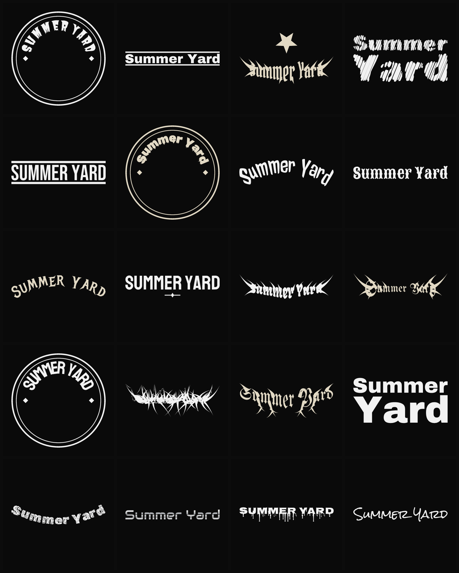 Twenty Summer Yard band logo ideas — different faces, treatments and spike settings