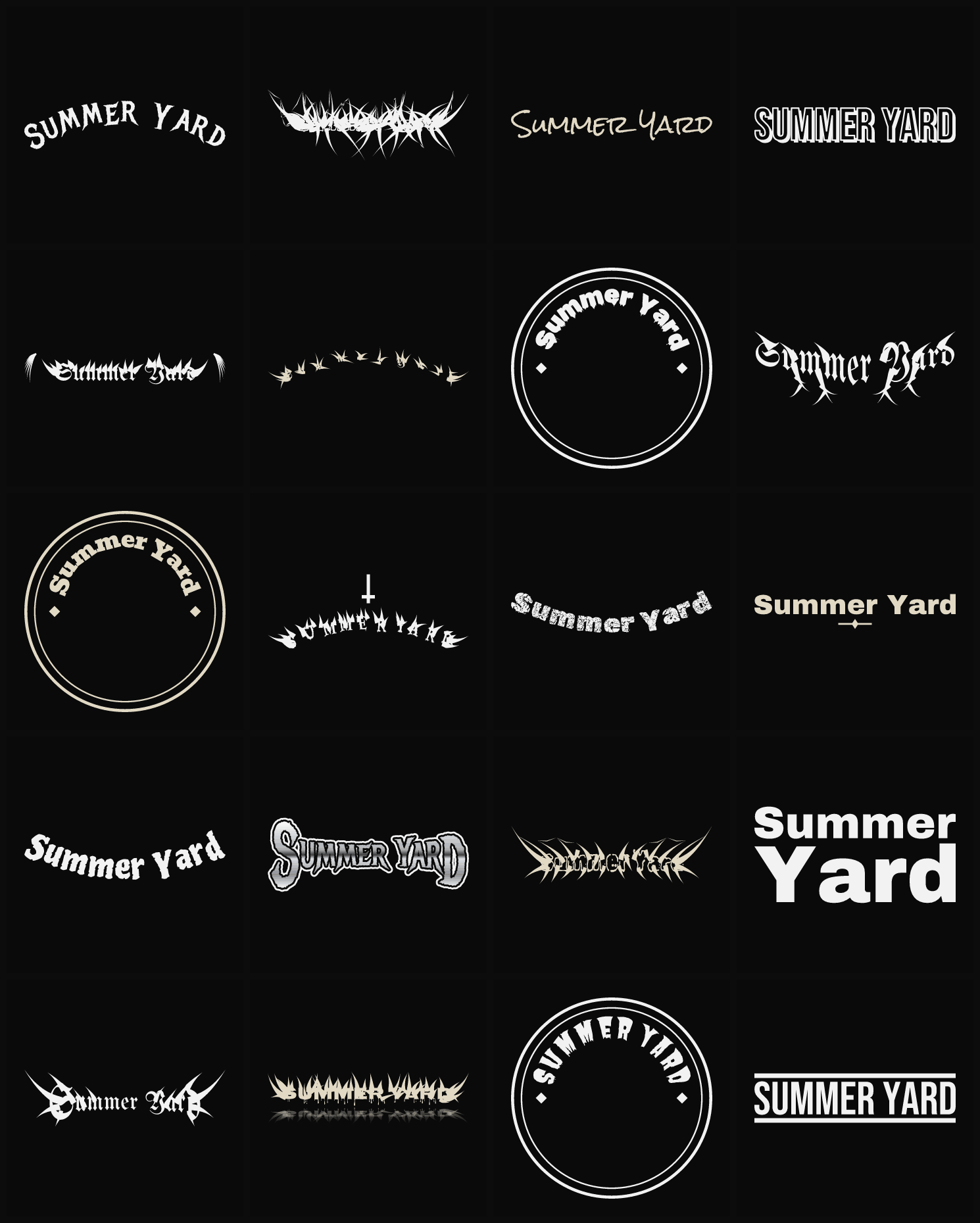 Twenty Summer Yard band logo ideas — different faces, treatments and spike settings