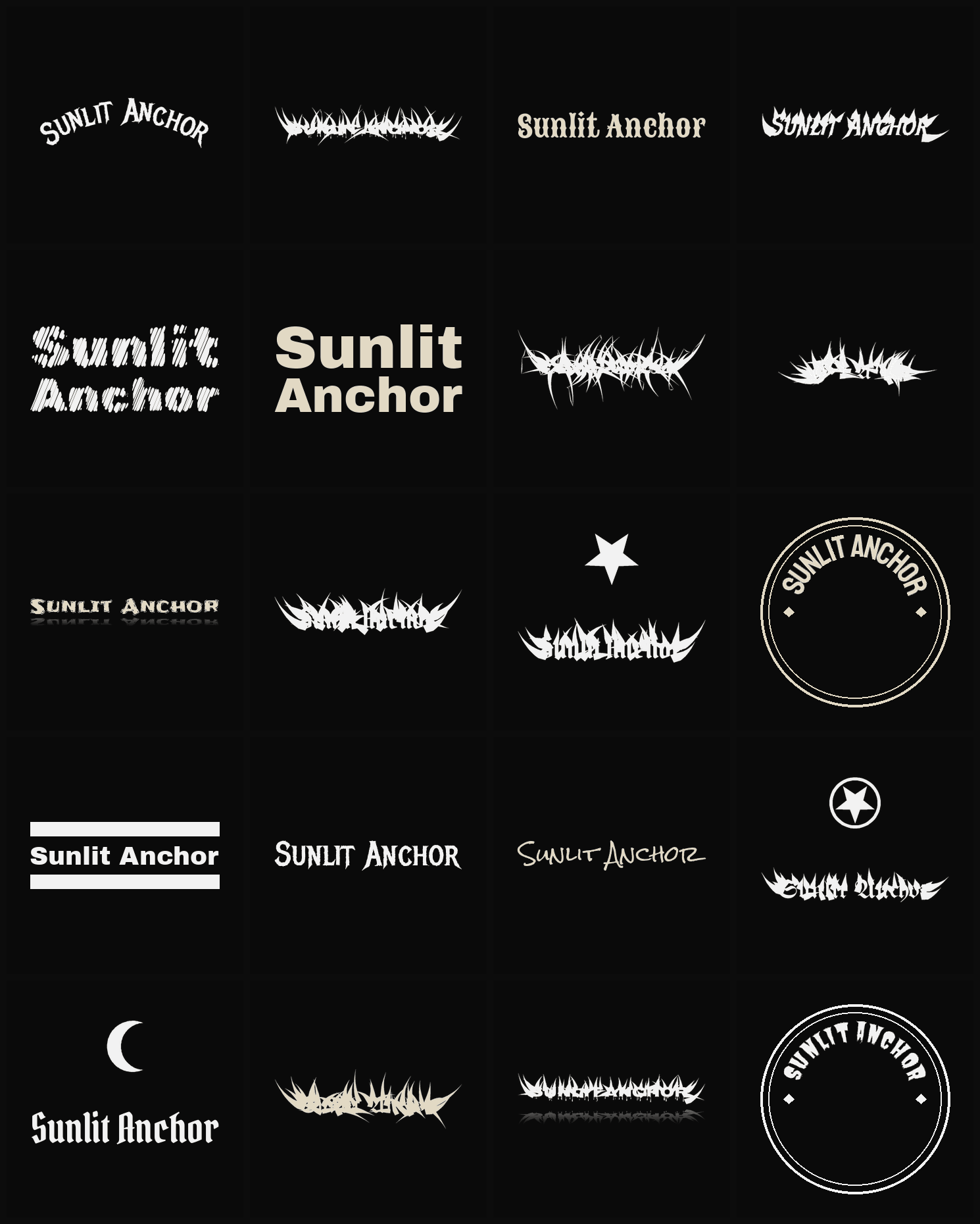 Twenty Sunlit Anchor band logo ideas — different faces, treatments and spike settings