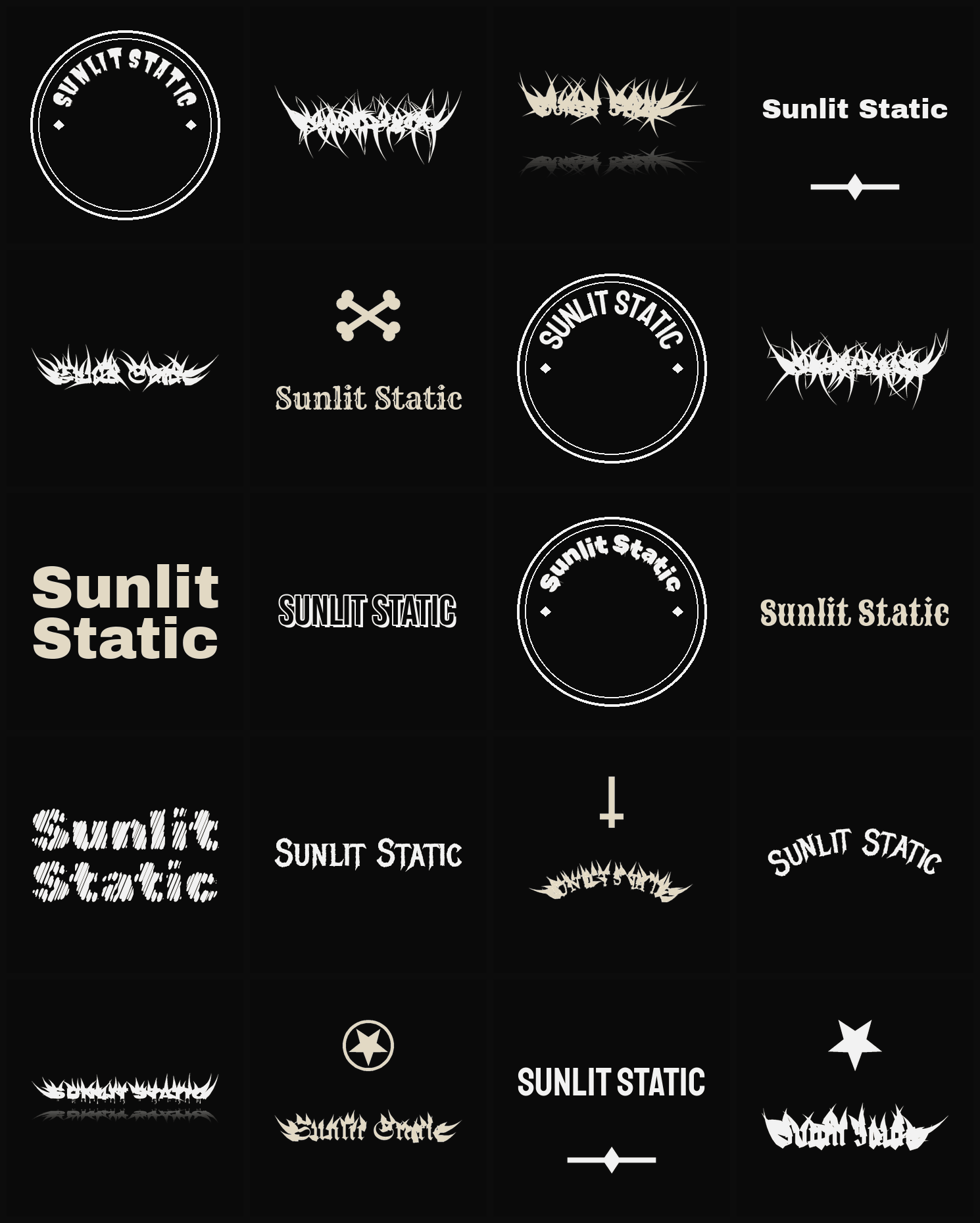 Twenty Sunlit Static band logo ideas — different faces, treatments and spike settings