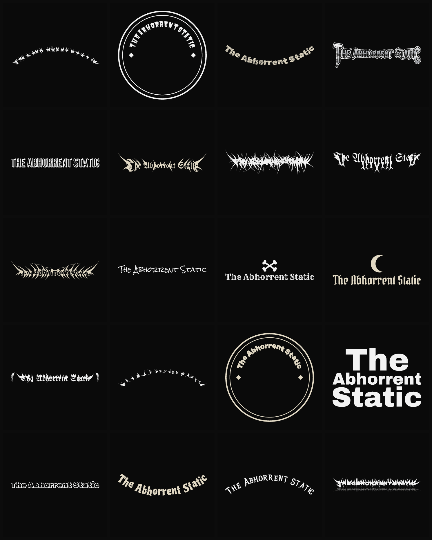 Twenty The Abhorrent Static band logo ideas — different faces, treatments and spike settings
