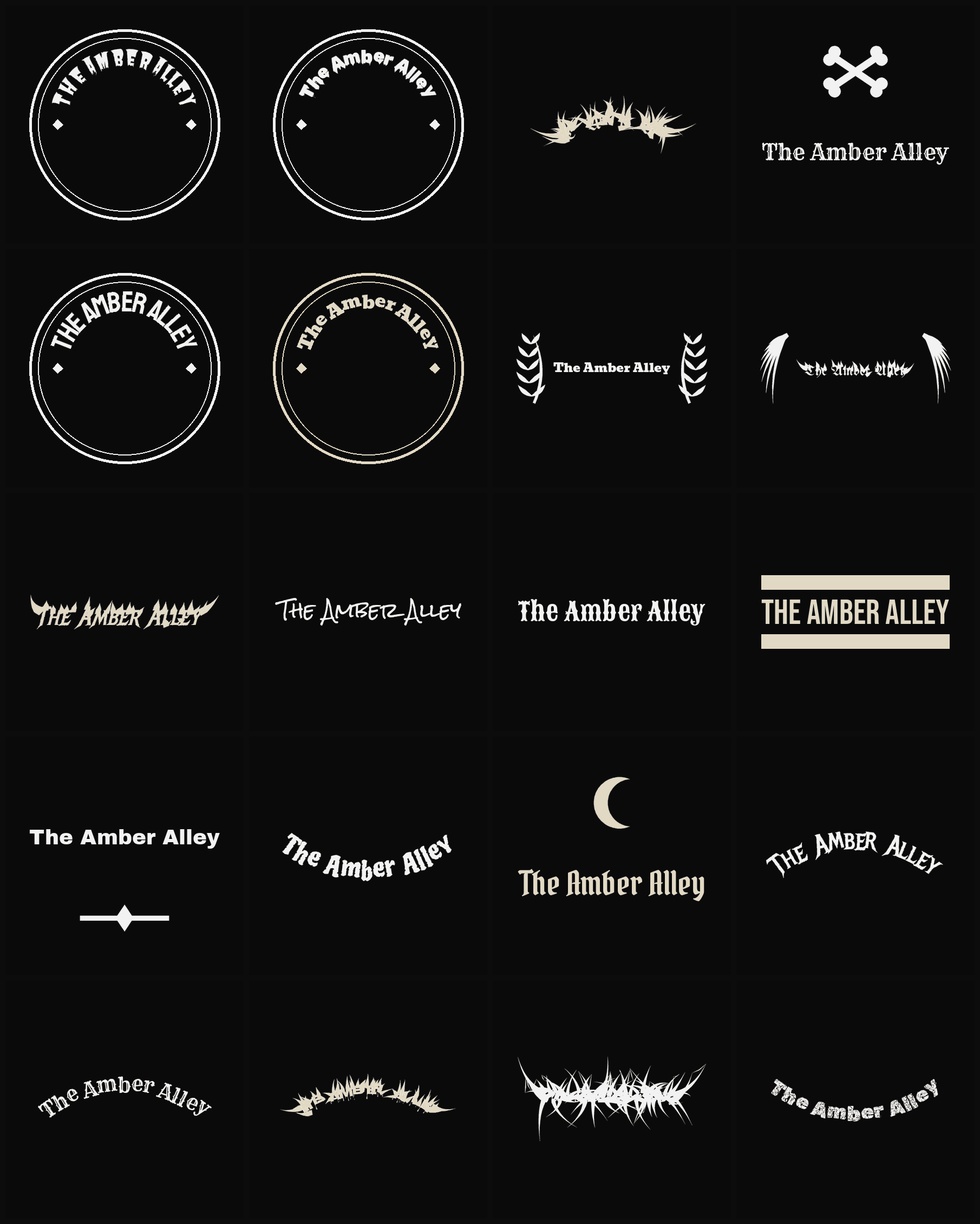 Twenty The Amber Alley band logo ideas — different faces, treatments and spike settings