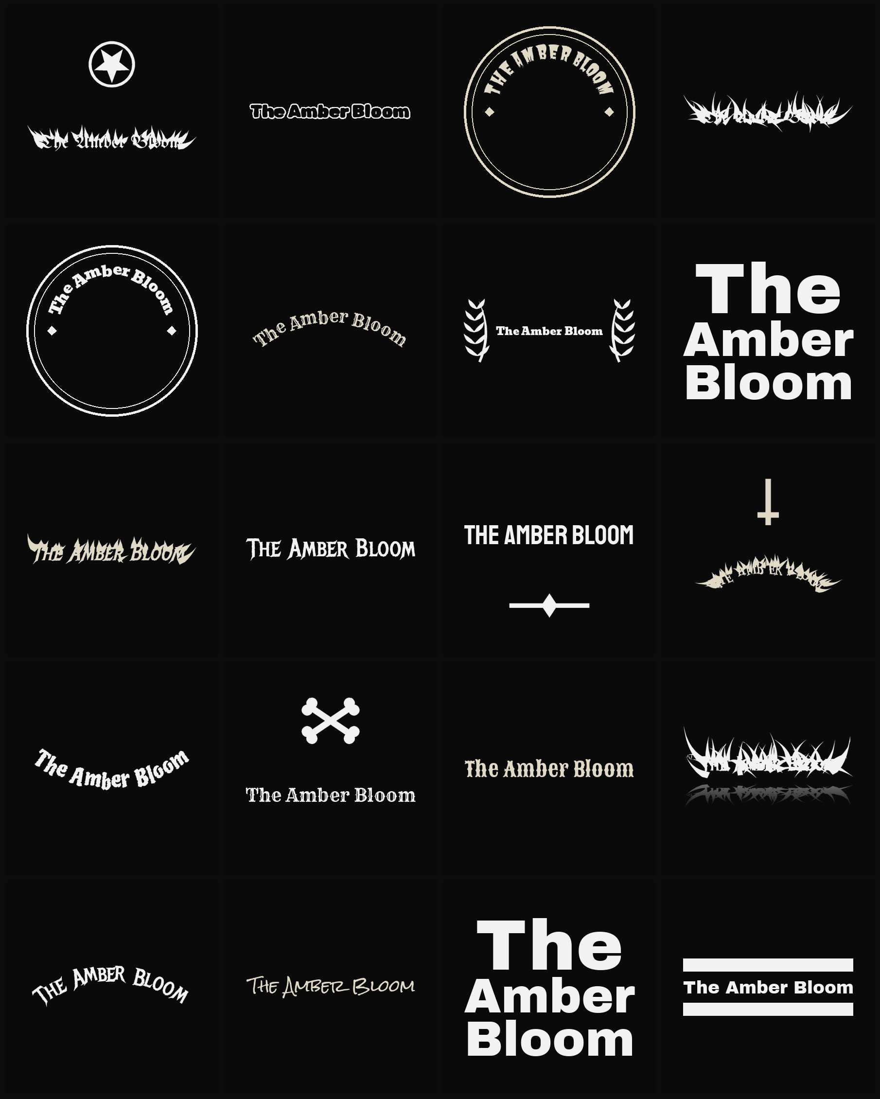 Twenty The Amber Bloom band logo ideas — different faces, treatments and spike settings