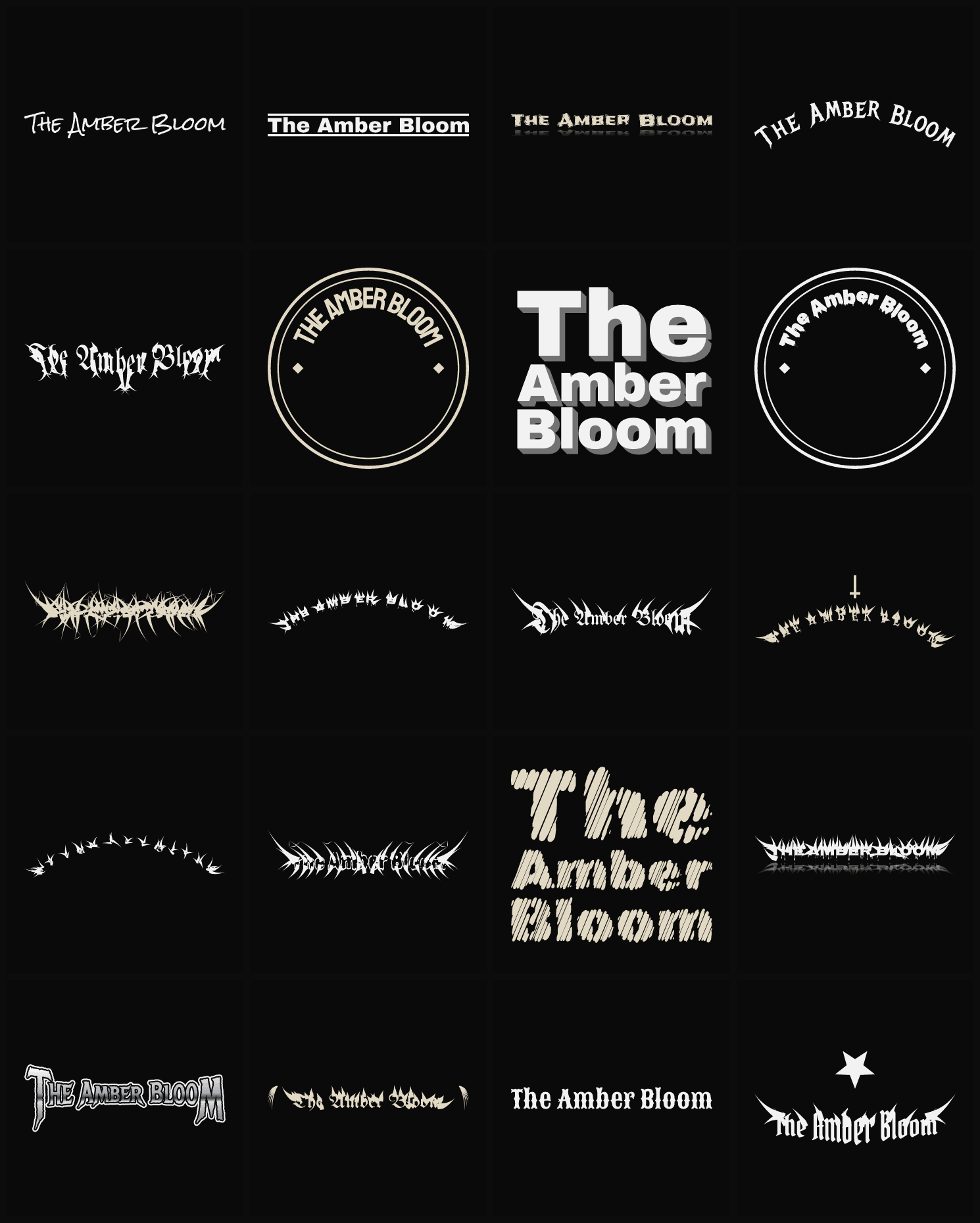 Twenty The Amber Bloom band logo ideas — different faces, treatments and spike settings