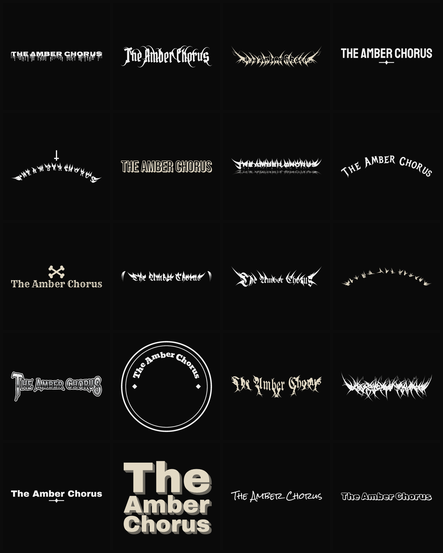 Twenty The Amber Chorus band logo ideas — different faces, treatments and spike settings