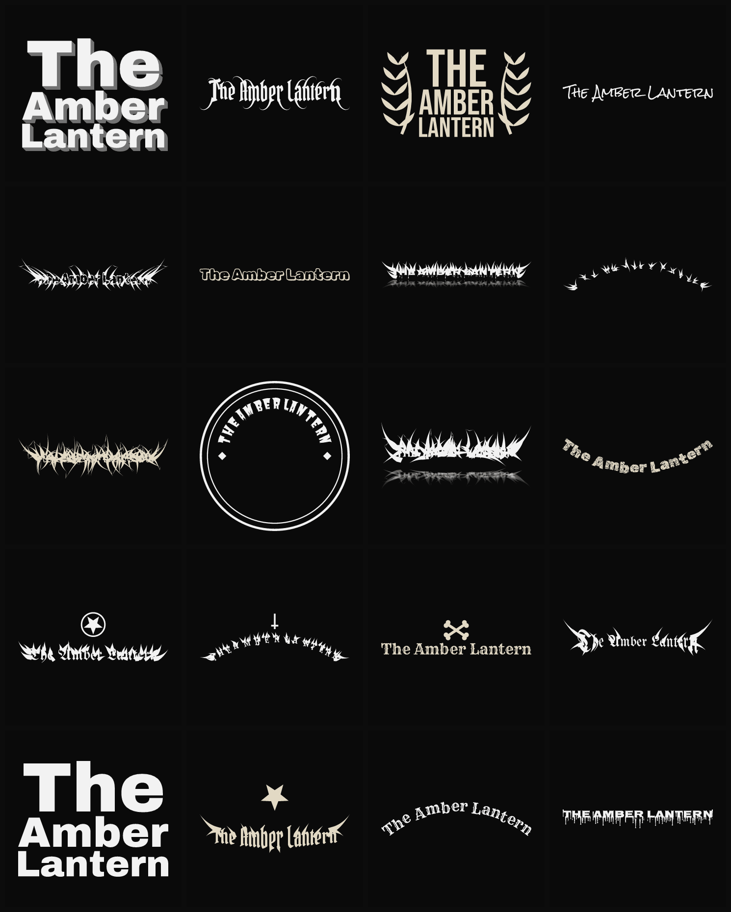 Twenty The Amber Lantern band logo ideas — different faces, treatments and spike settings