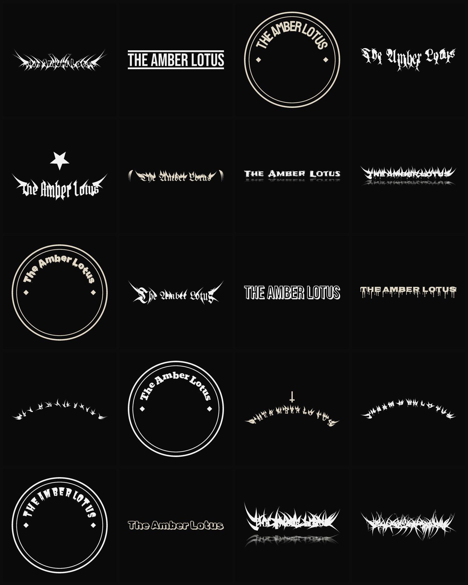 Twenty The Amber Lotus band logo ideas — different faces, treatments and spike settings