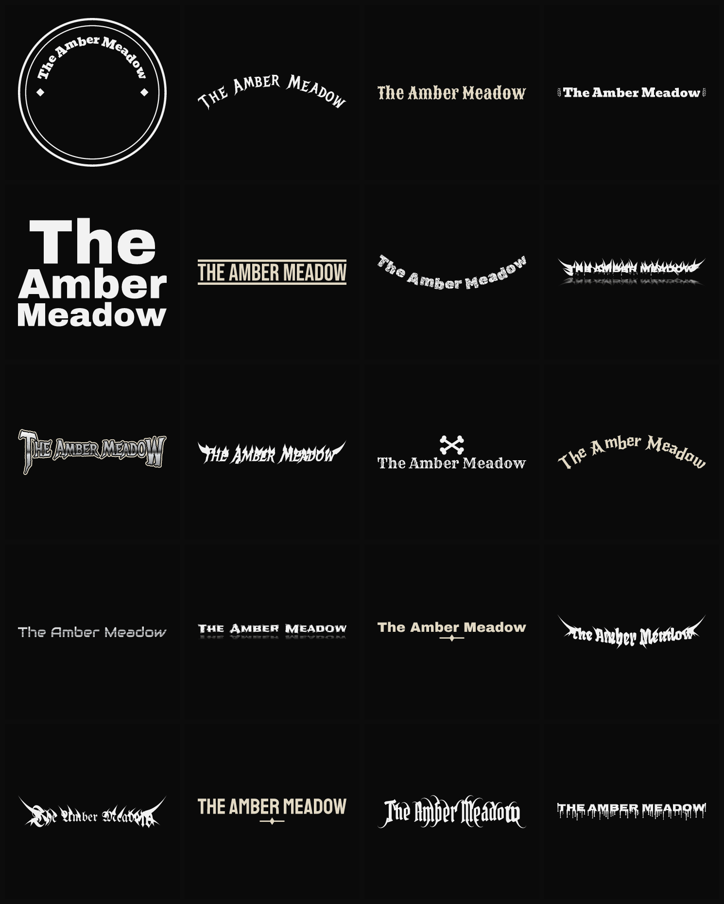 Twenty The Amber Meadow band logo ideas — different faces, treatments and spike settings