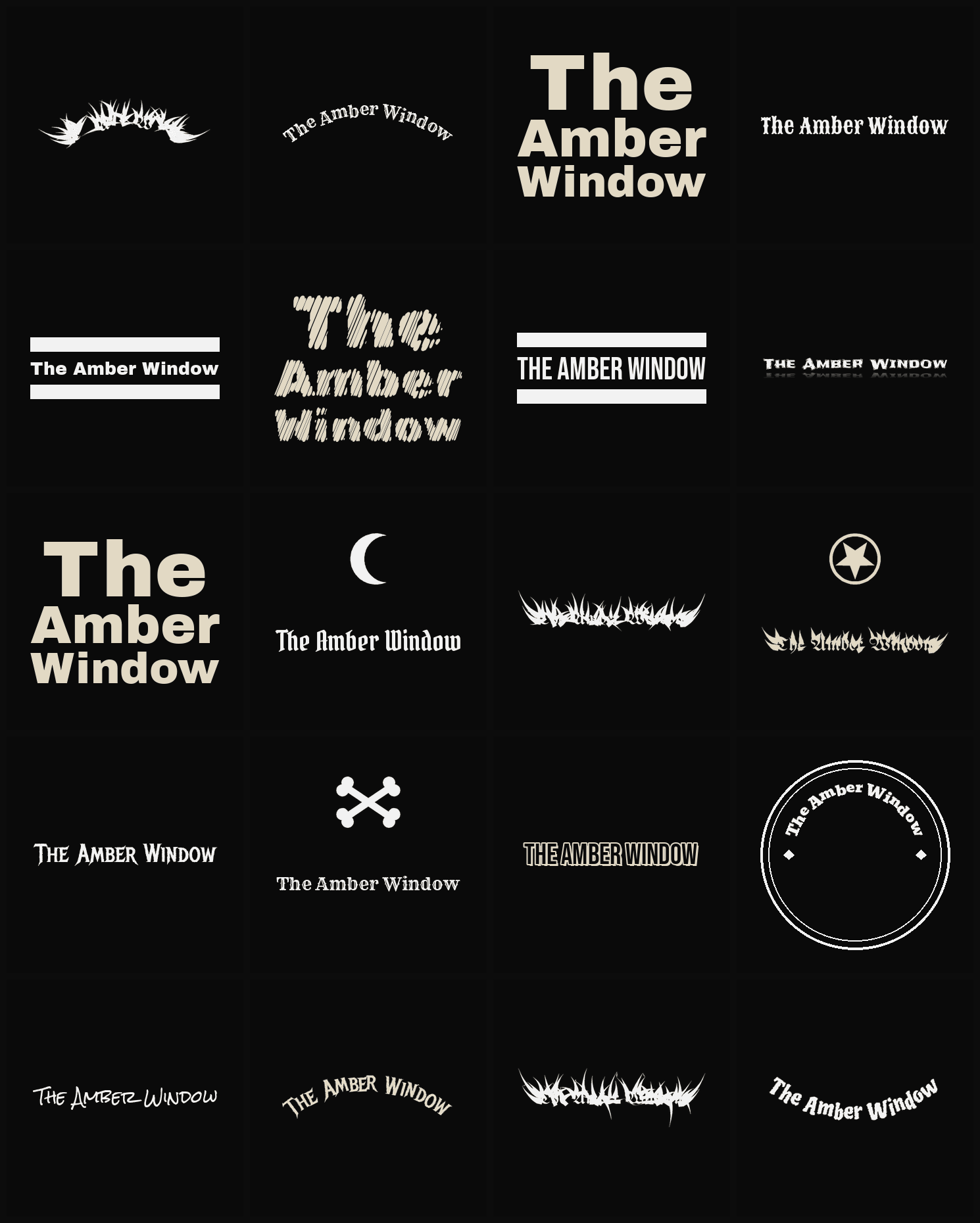 Twenty The Amber Window band logo ideas — different faces, treatments and spike settings