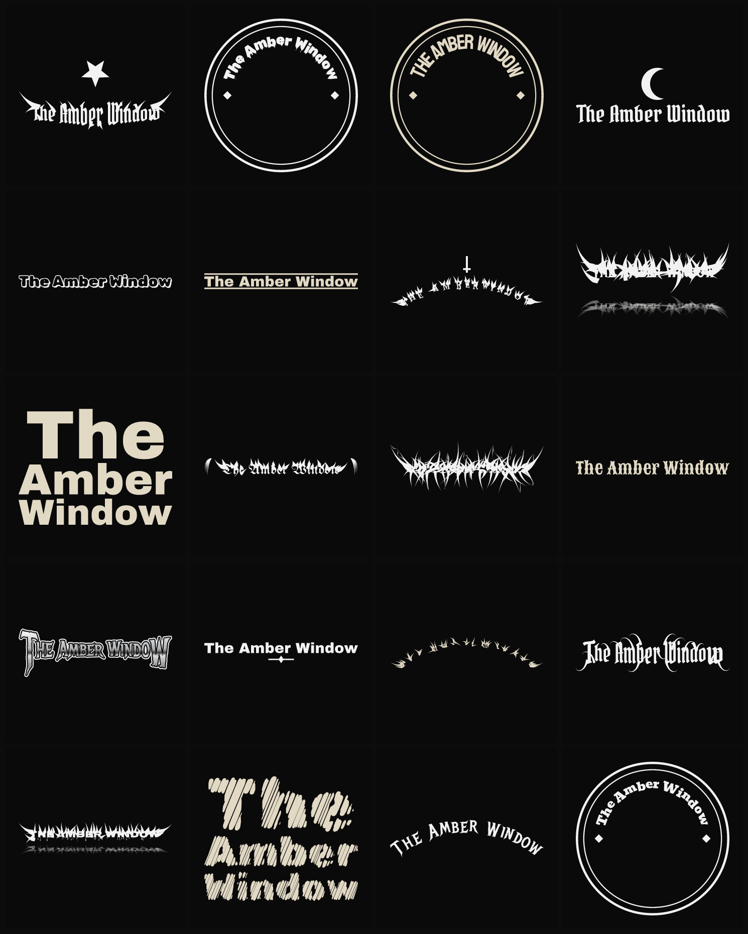 Twenty The Amber Window band logo ideas — different faces, treatments and spike settings