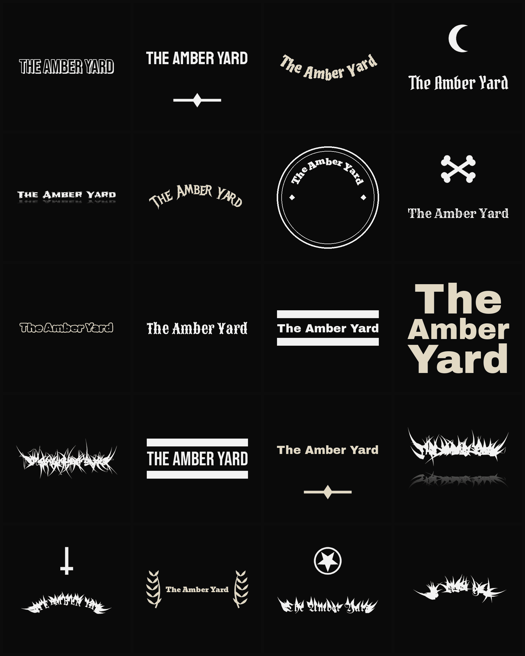 Twenty The Amber Yard band logo ideas — different faces, treatments and spike settings