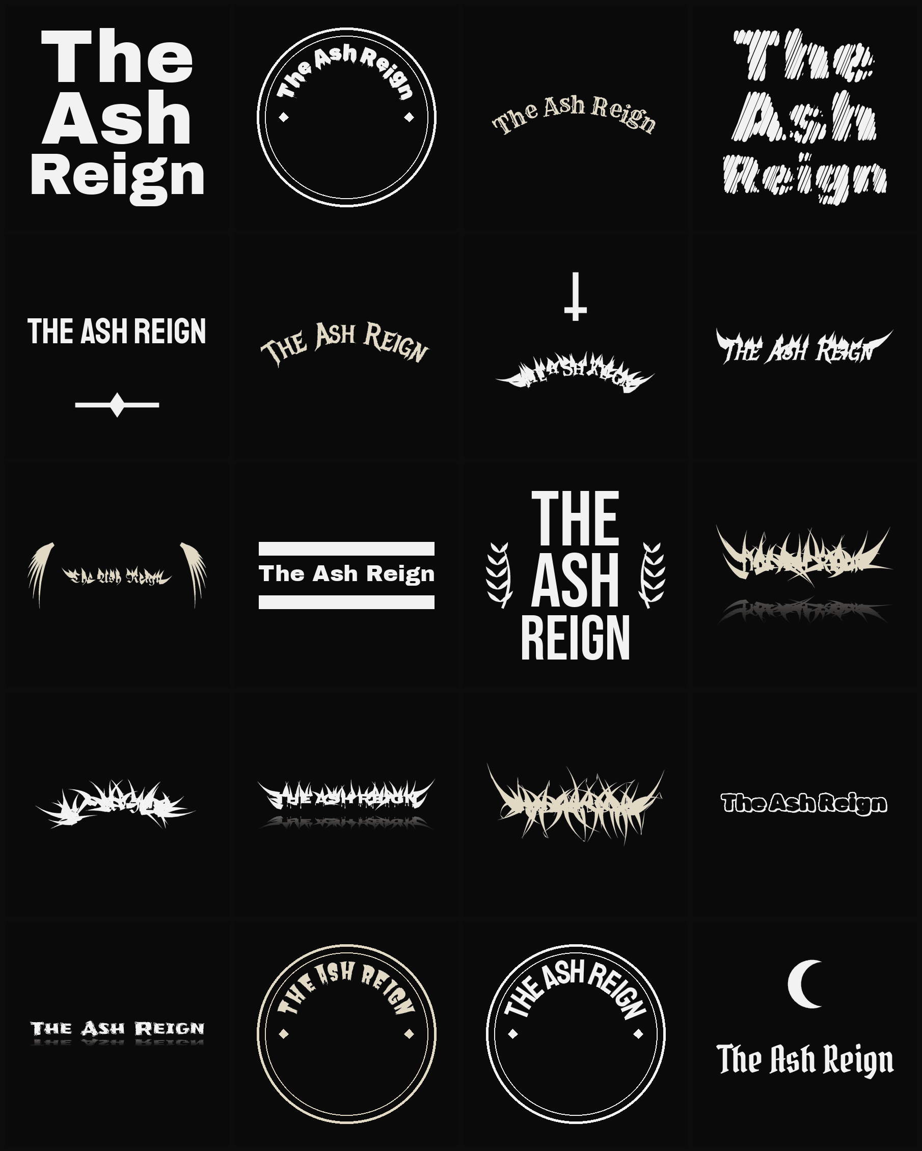 Twenty The Ash Reign band logo ideas — different faces, treatments and spike settings