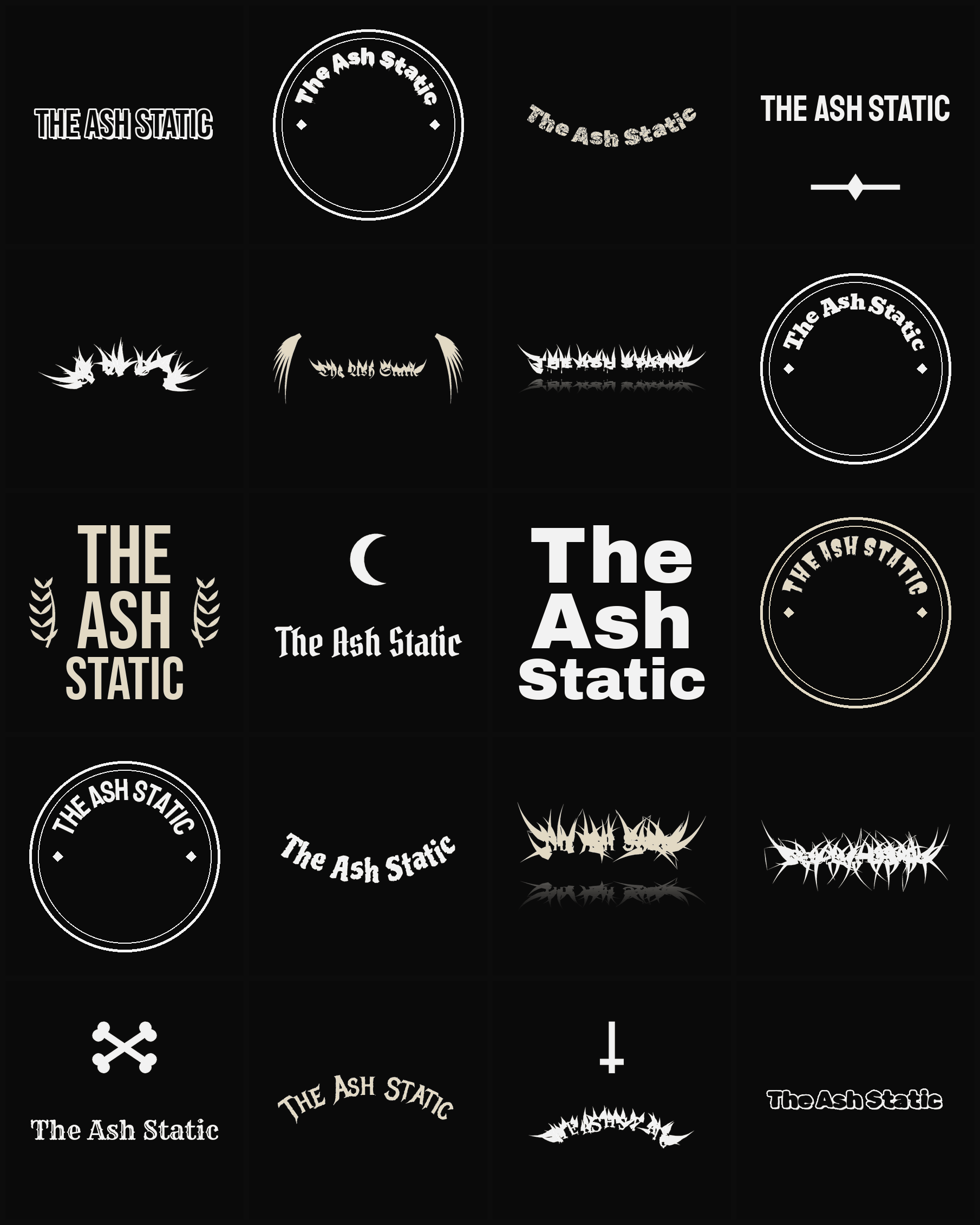 Twenty The Ash Static band logo ideas — different faces, treatments and spike settings